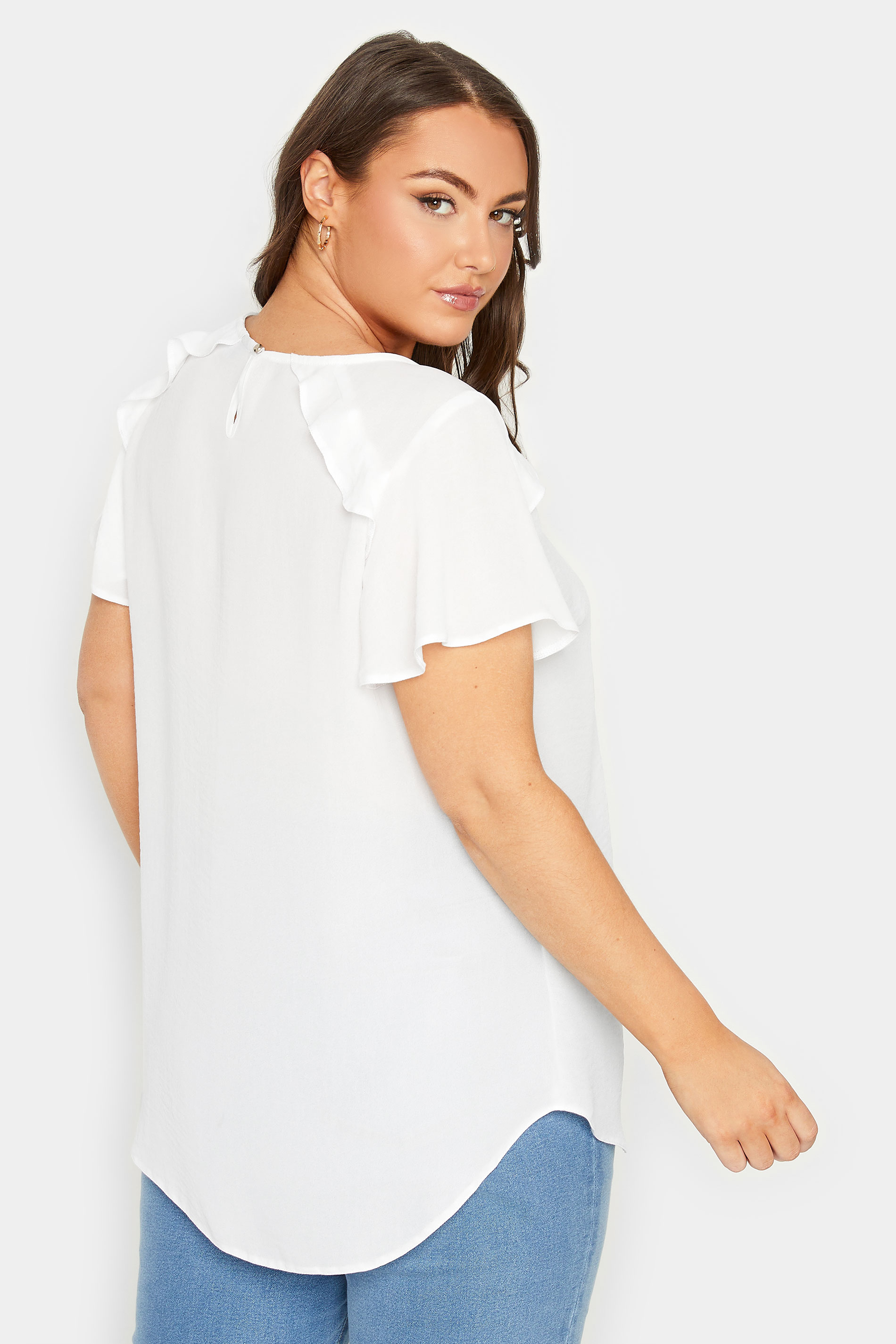 YOURS Plus Size White Frill Short Sleeve Blouse | Yours Clothing 3
