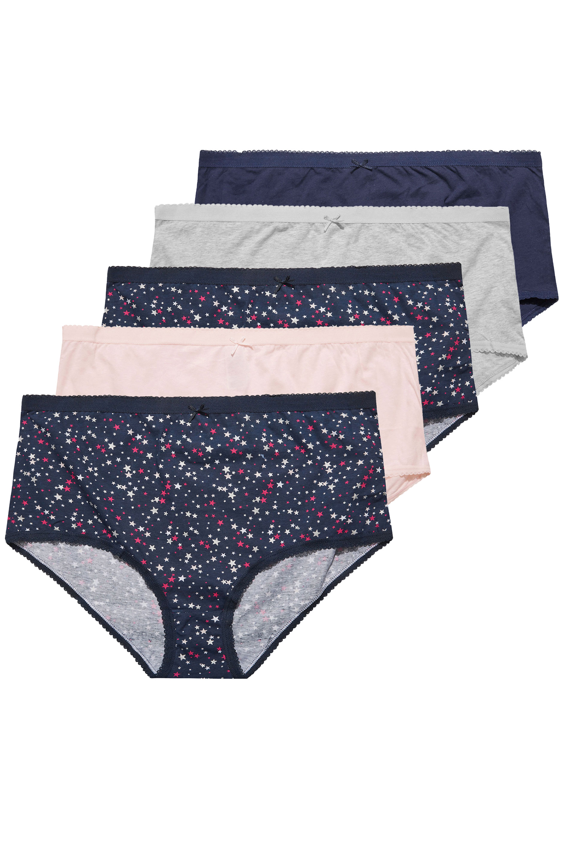 Grande taille  Petites Culottes Grande taille  Lots Culottes | 5 PACK Curve Navy Blue Star Full Briefs - RX26652