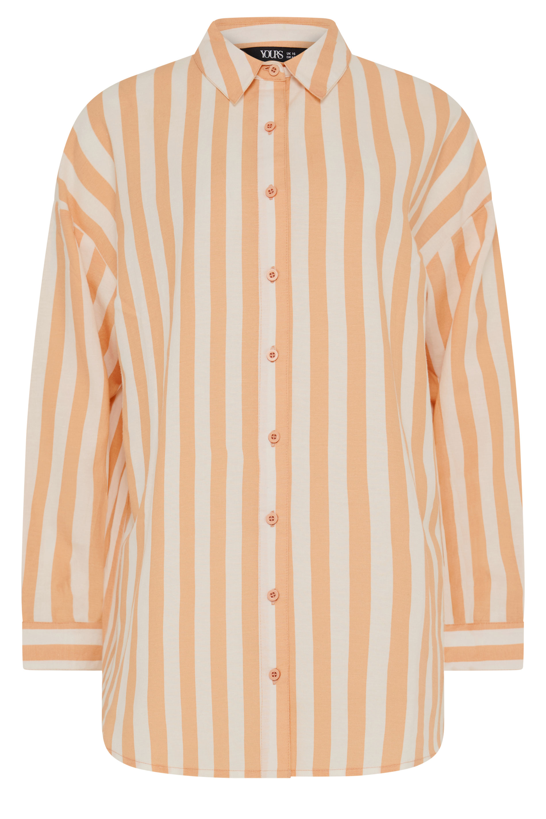 YOURS Plus Size Orange Stripe Linen Long Sleeve Shirt | Yours Clothing 6