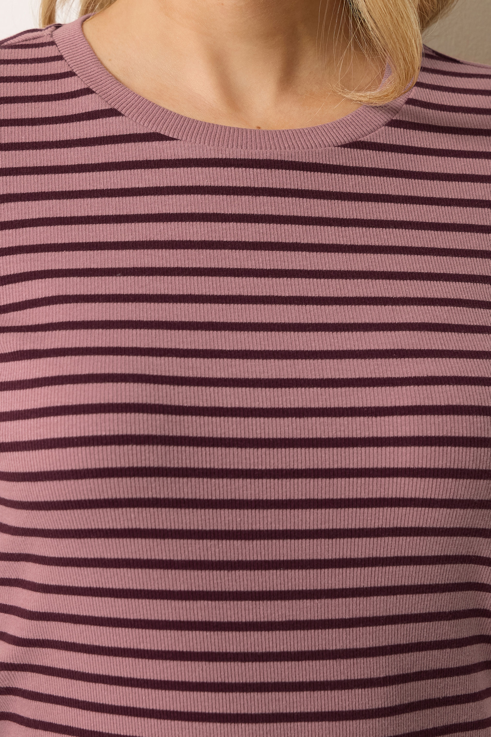 LTS Tall Women's Pink Marl Stripe Cotton Ribbed T-Shirt | Long Tall Sally 4