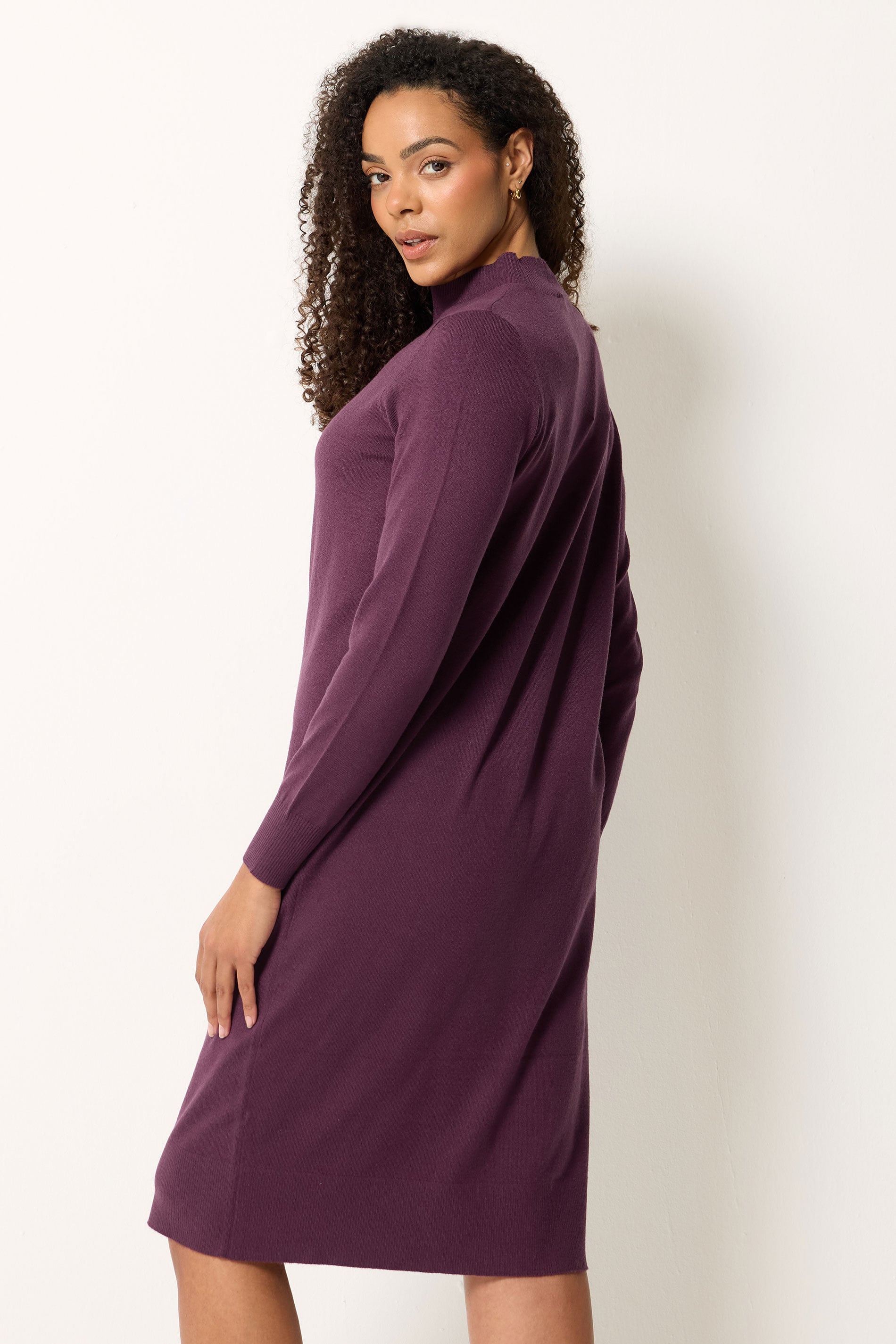 M&Co Purple Funnel Neck Knitted Midi Dress | M&Co 2