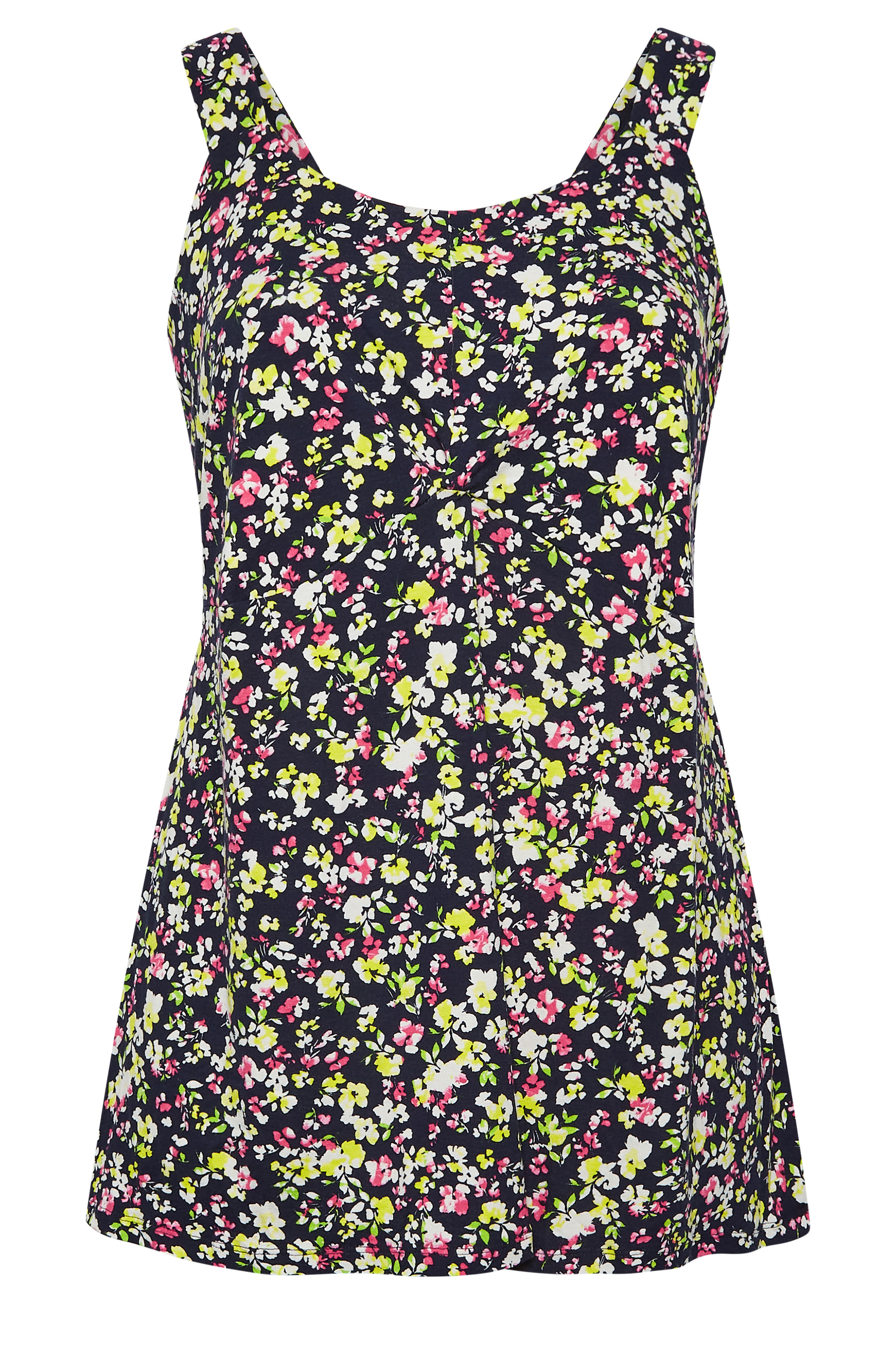 YOURS Curve Plus Size Navy Floral Print Vest Top | Yours Clothing