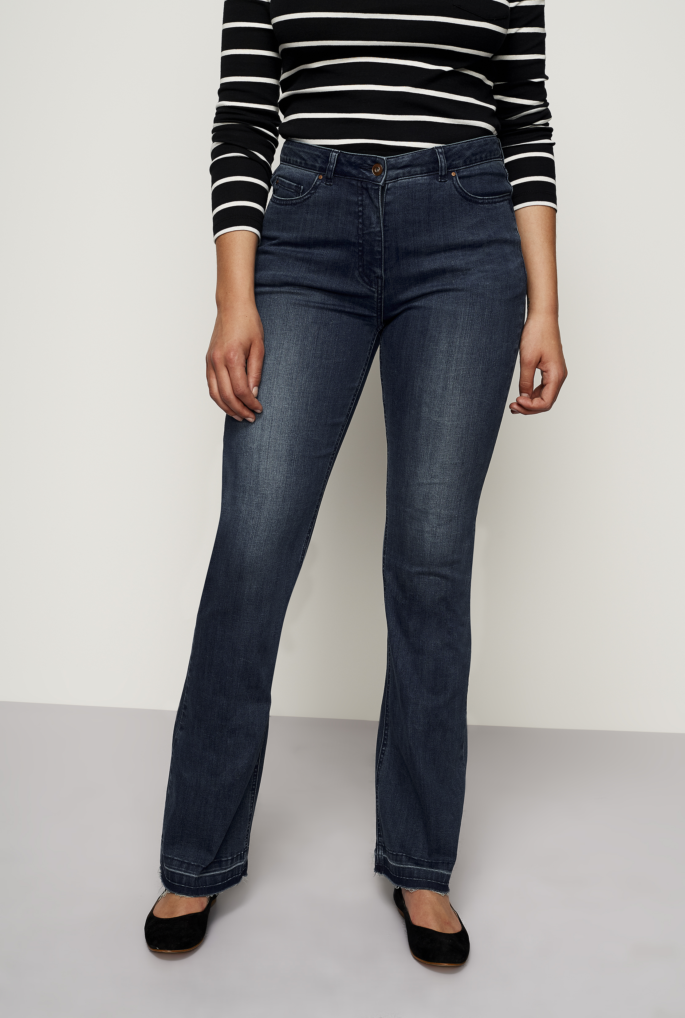 Dark Blue Let Down Flare Hem Jeans | Long Tall Sally