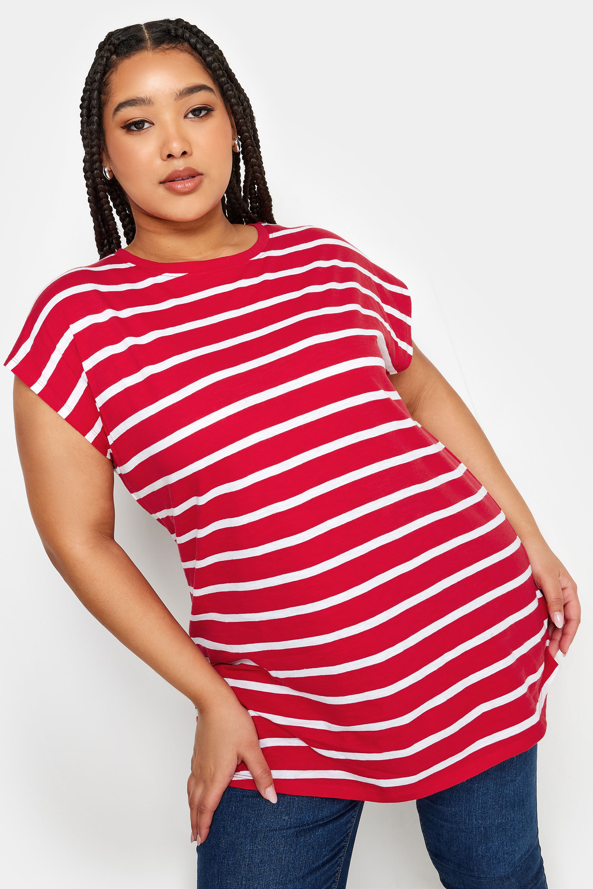 YOURS Plus Size Red Stripe Print Short Sleeve T-Shirt | Yours Clothing 2