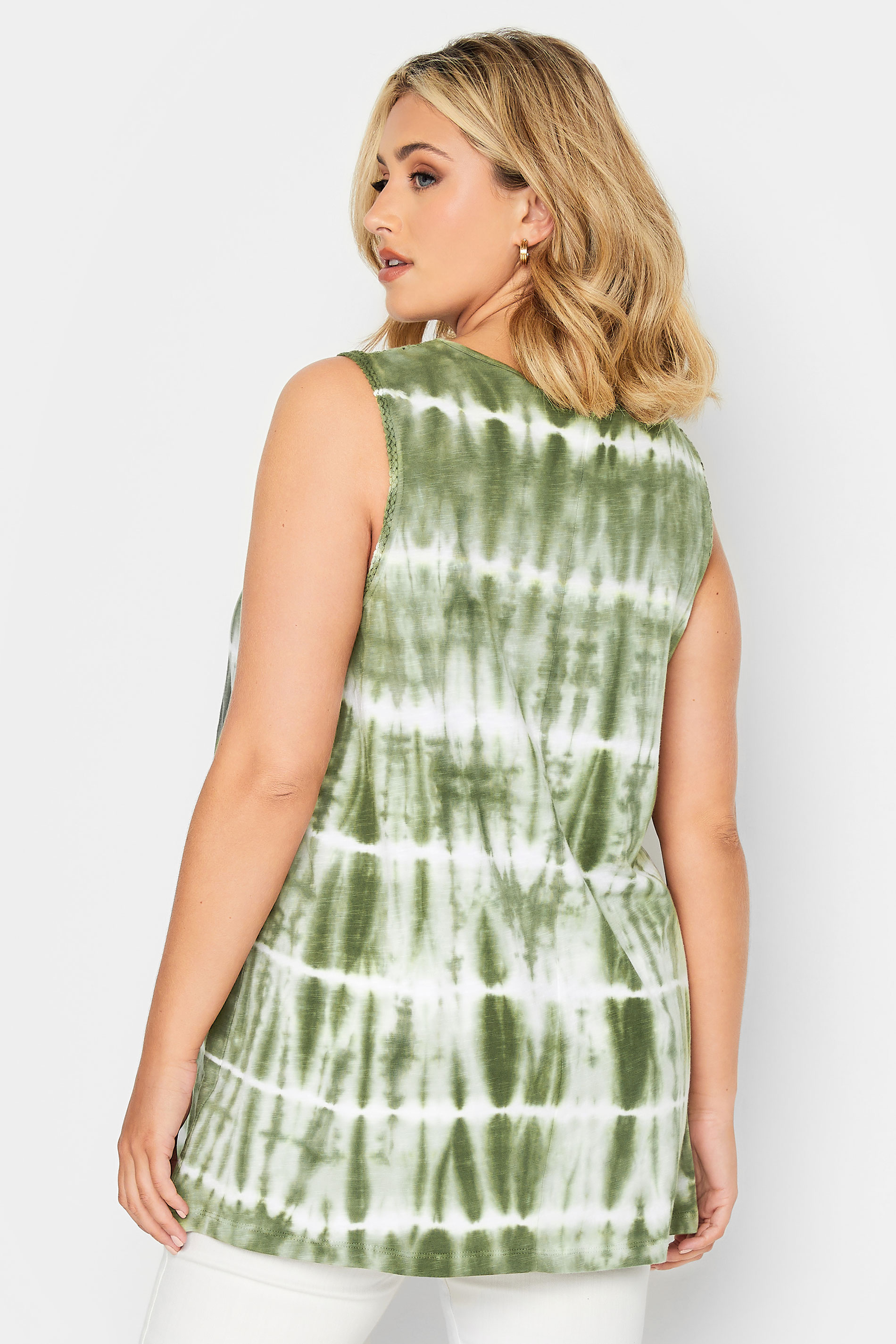 YOURS Plus Size Green Tie Dye Crochet Trim Vest Top | Yours Clothing 3