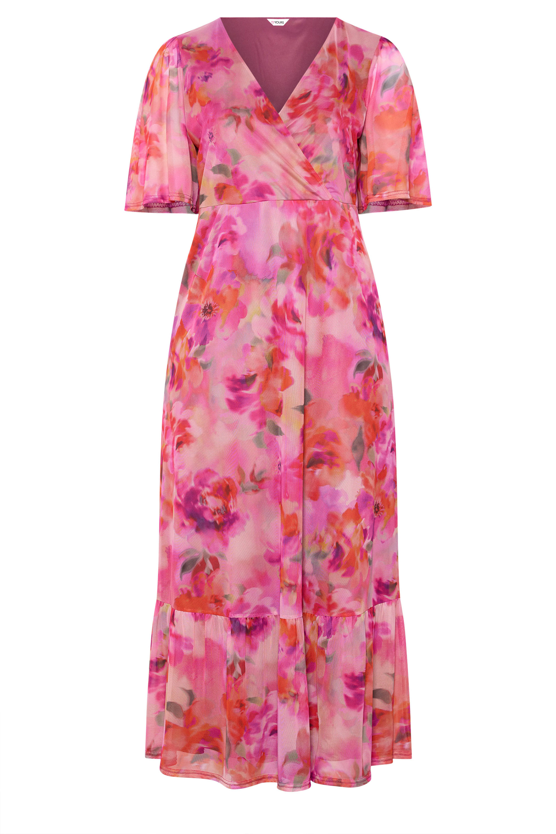 YOURS LONDON Plus Size Pink Floral Wrap Ruffle Hem Dress | Yours Clothing 5