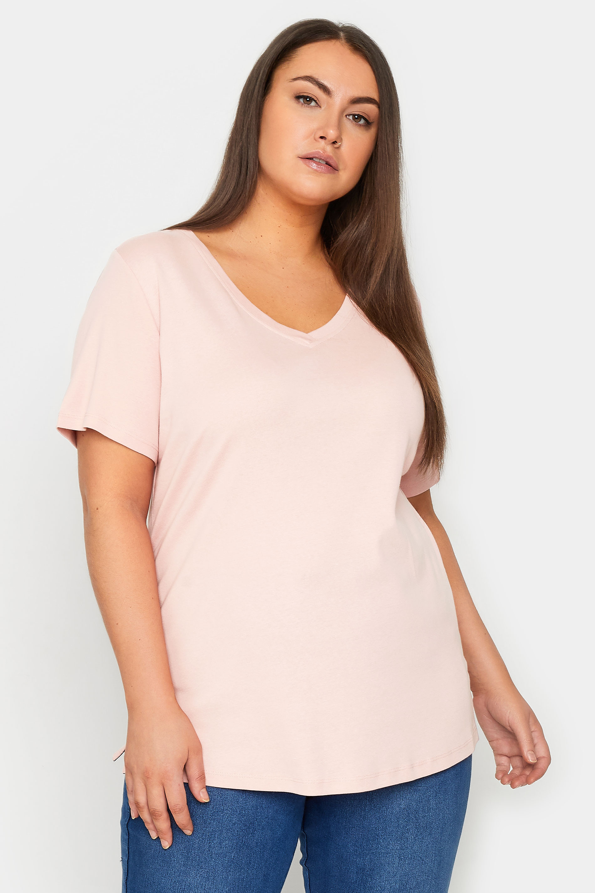 Evans Pale Pink V-Neck T-Shirt 1