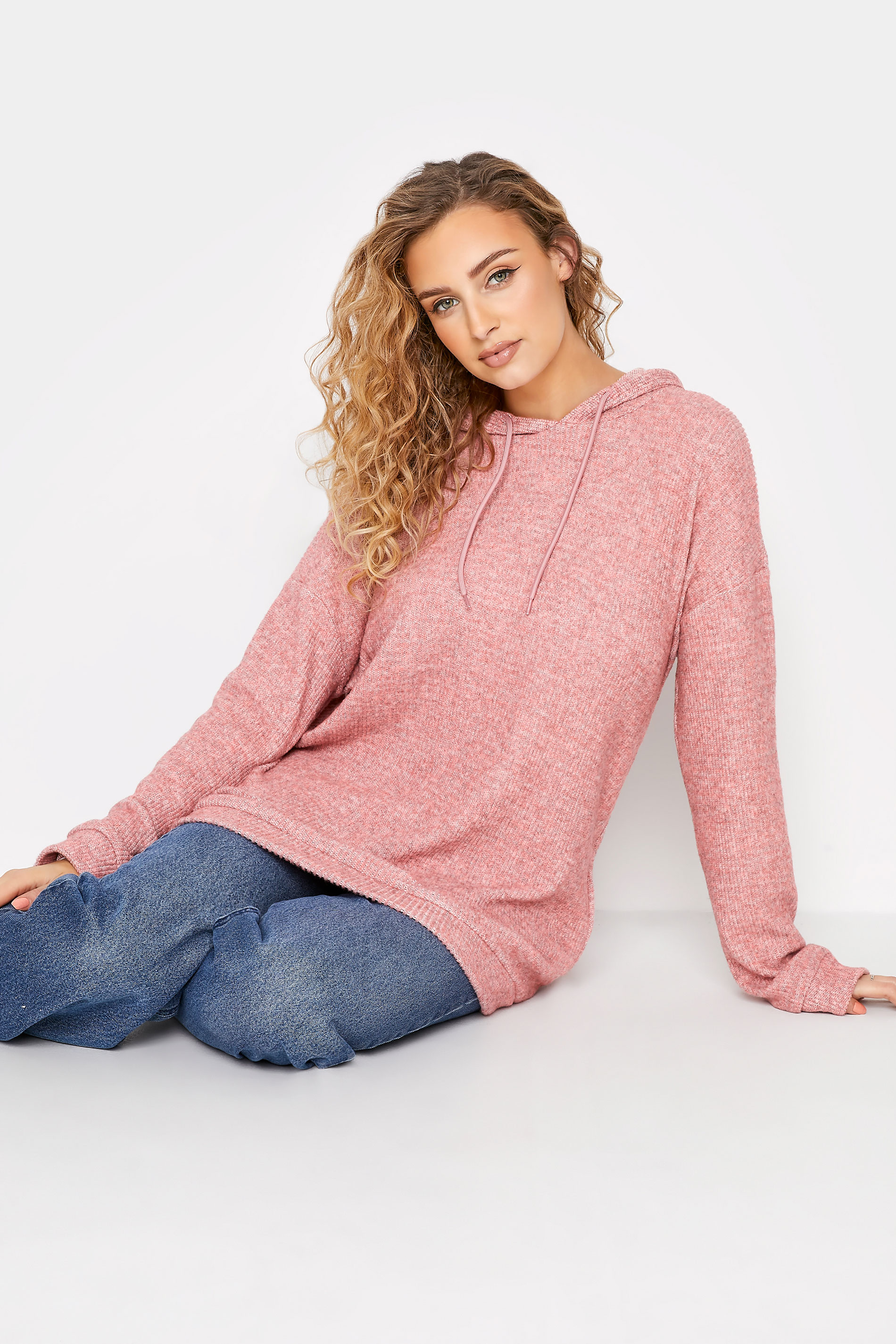 Tall Women's LTS Pink Ribbed Soft Touch Hoodie | Long Tall Sally 1