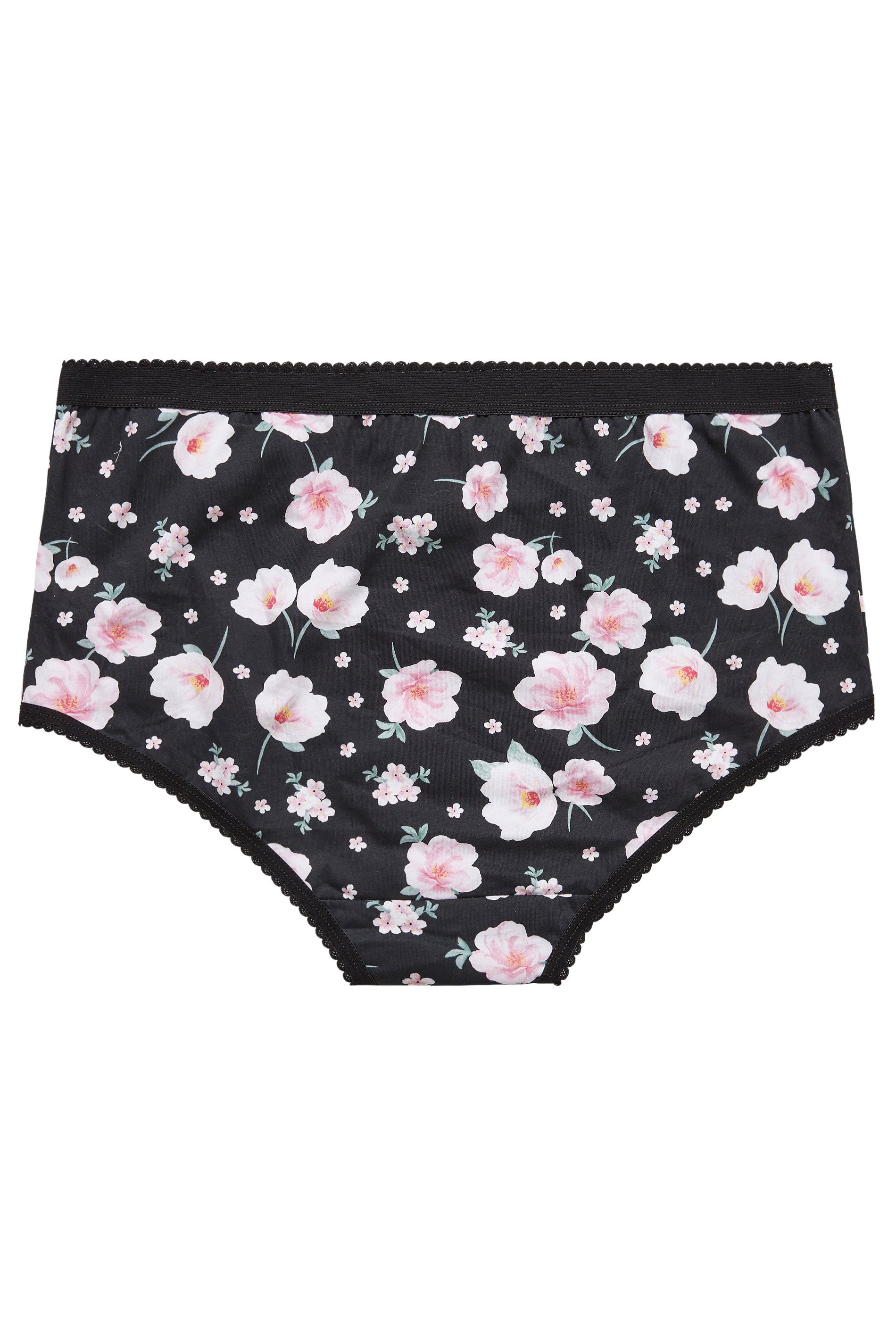 5 PACK Black Large Floral Print Full Briefs | Yours Clothing