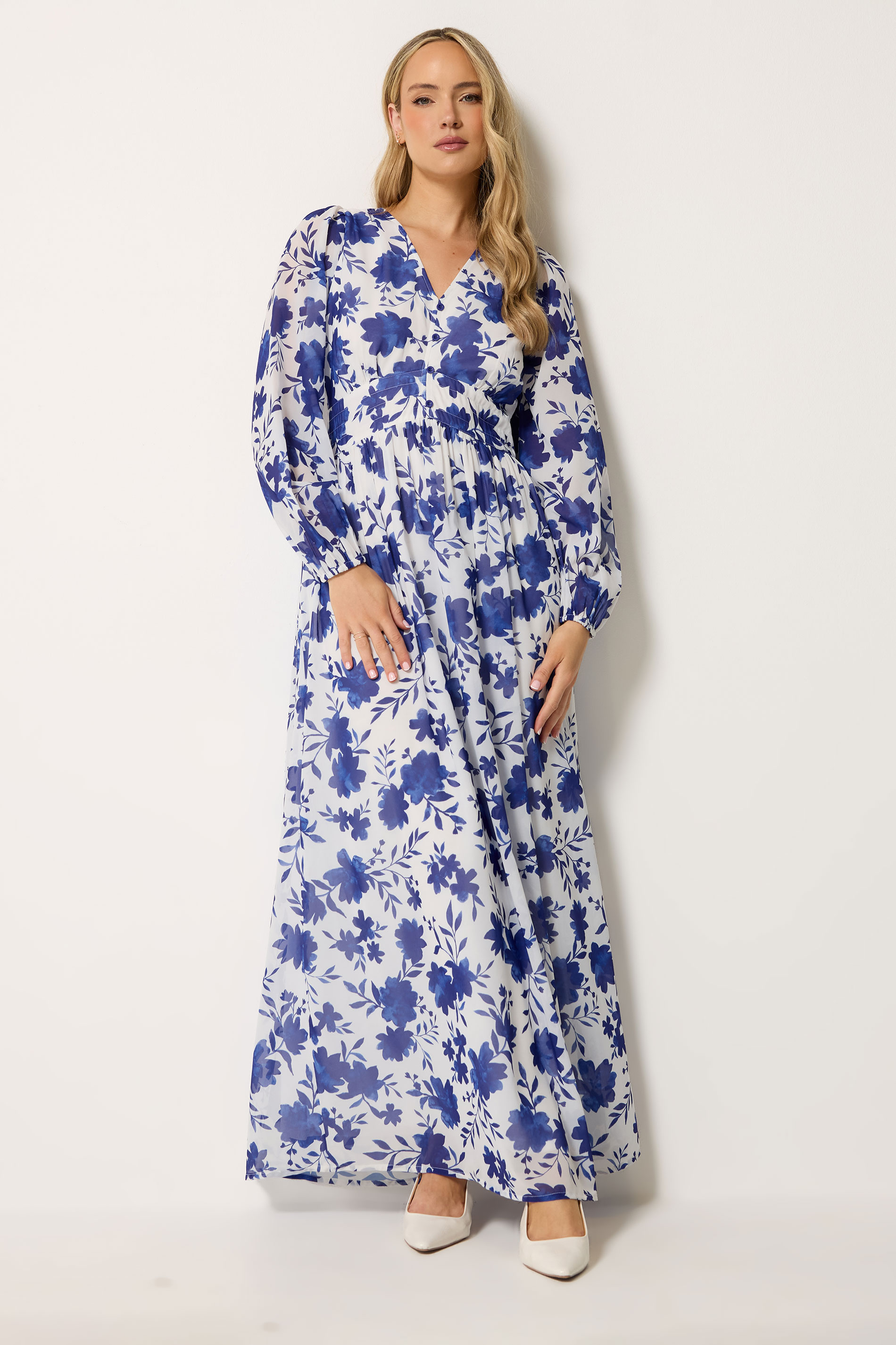 LTS Tall Women's Blue & White Floral Maxi Dress | Long Tall Sally 3