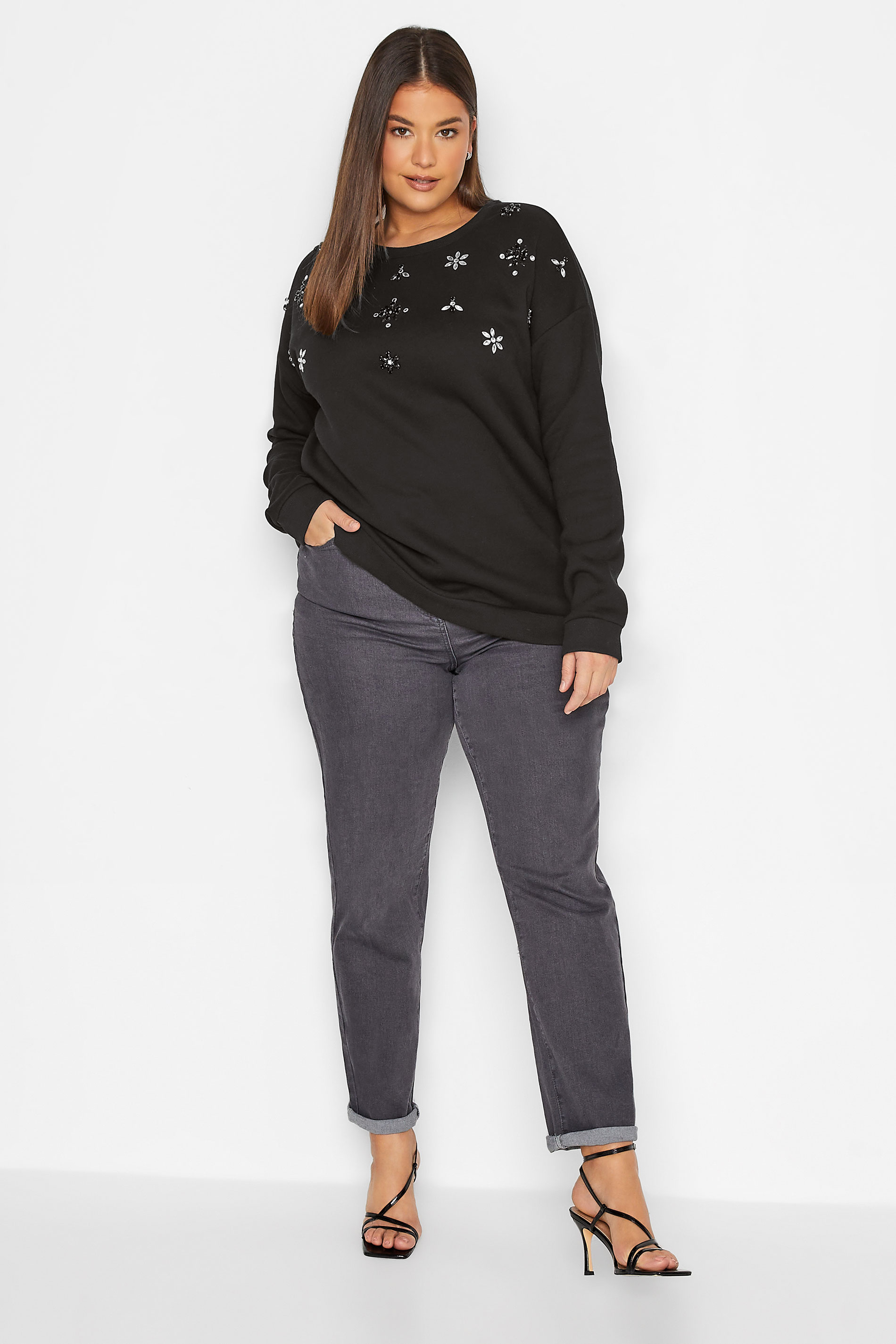 LTS Tall Women's Black Embellished Sweatshirt | Long Tall Sally 2