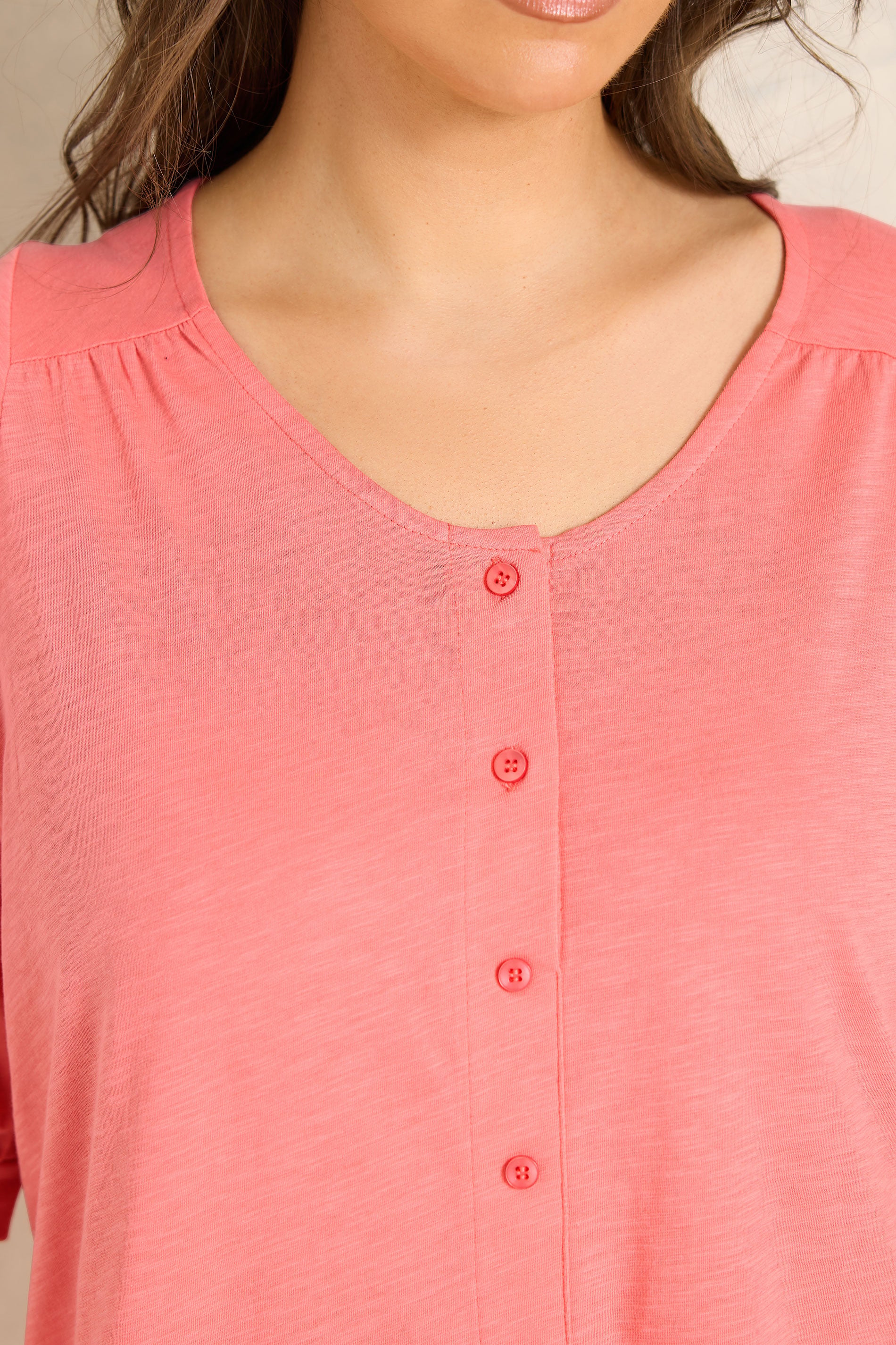 EVANS Plus Size Coral Pink Short Sleeve Cotton Top | Evans 4