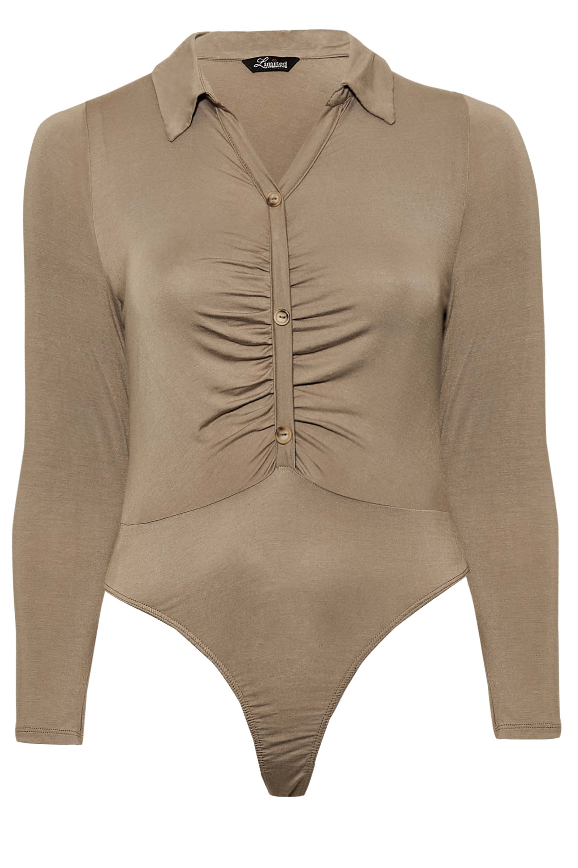 LIMITED COLLECTION Curve Beige Brown Ruched Front Bodysuit 1