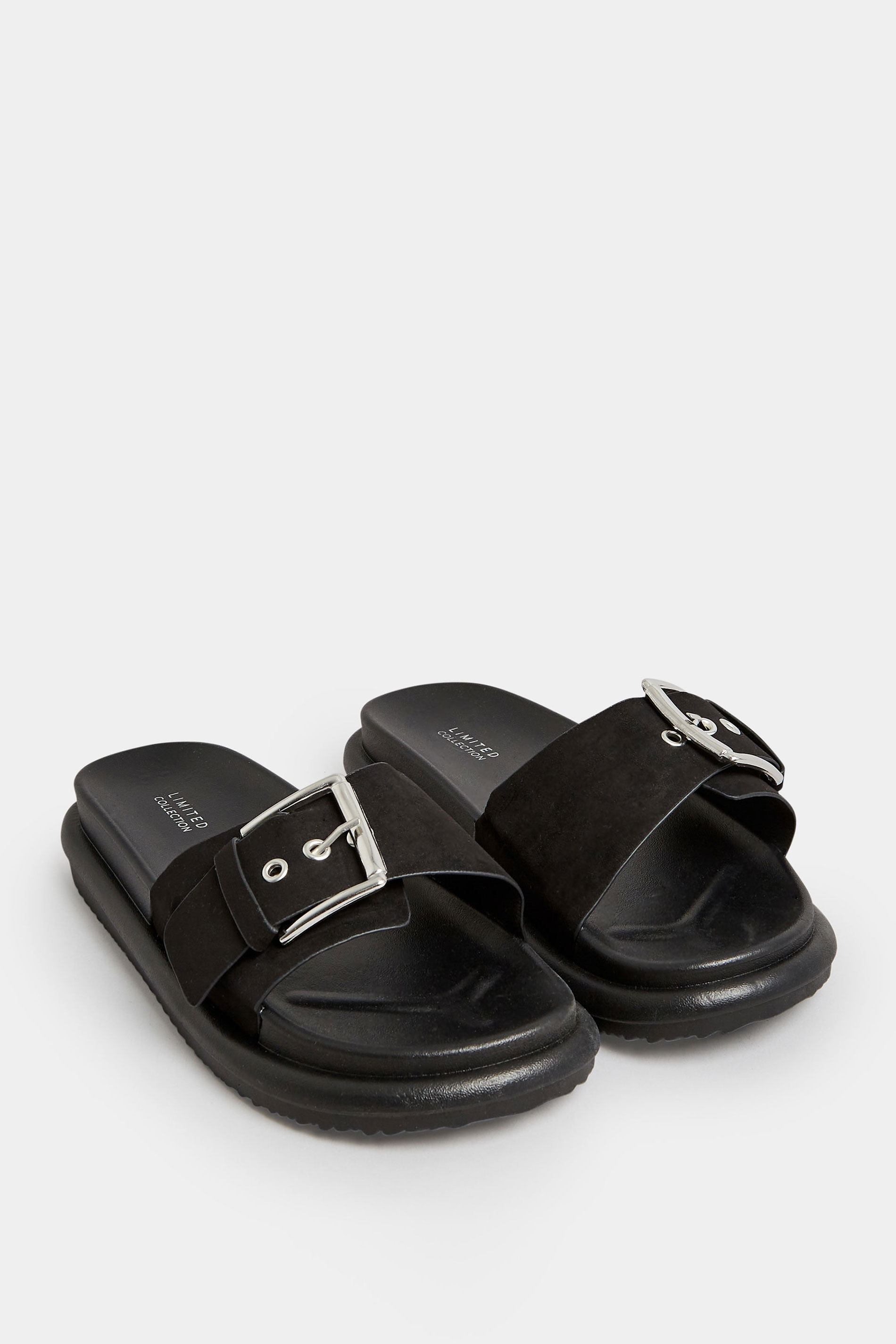 Black Buckle Strap Mule Sandals In Wide E Fit & Extra Wide EEE Fit | Yours Clothing 2