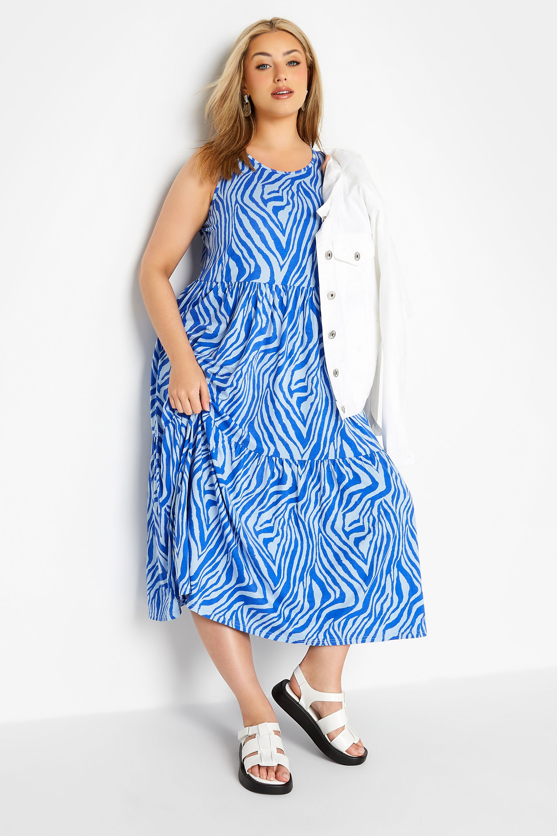 Curve Blue Zebra Print Sleeveless Midaxi Dress 1