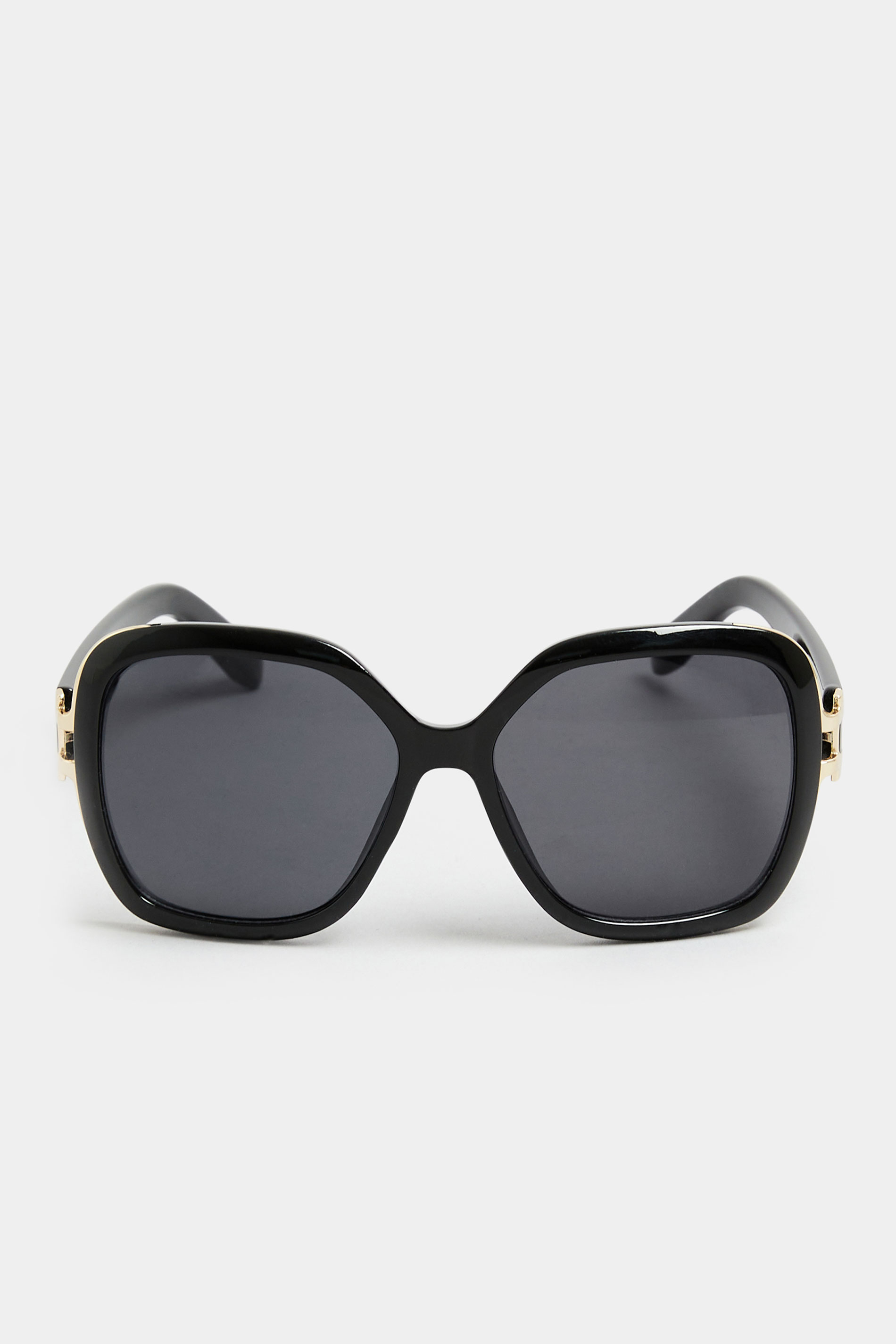 Black Oversized Frame Gold Tone Detail Sunglasses | Yours Clothing 3