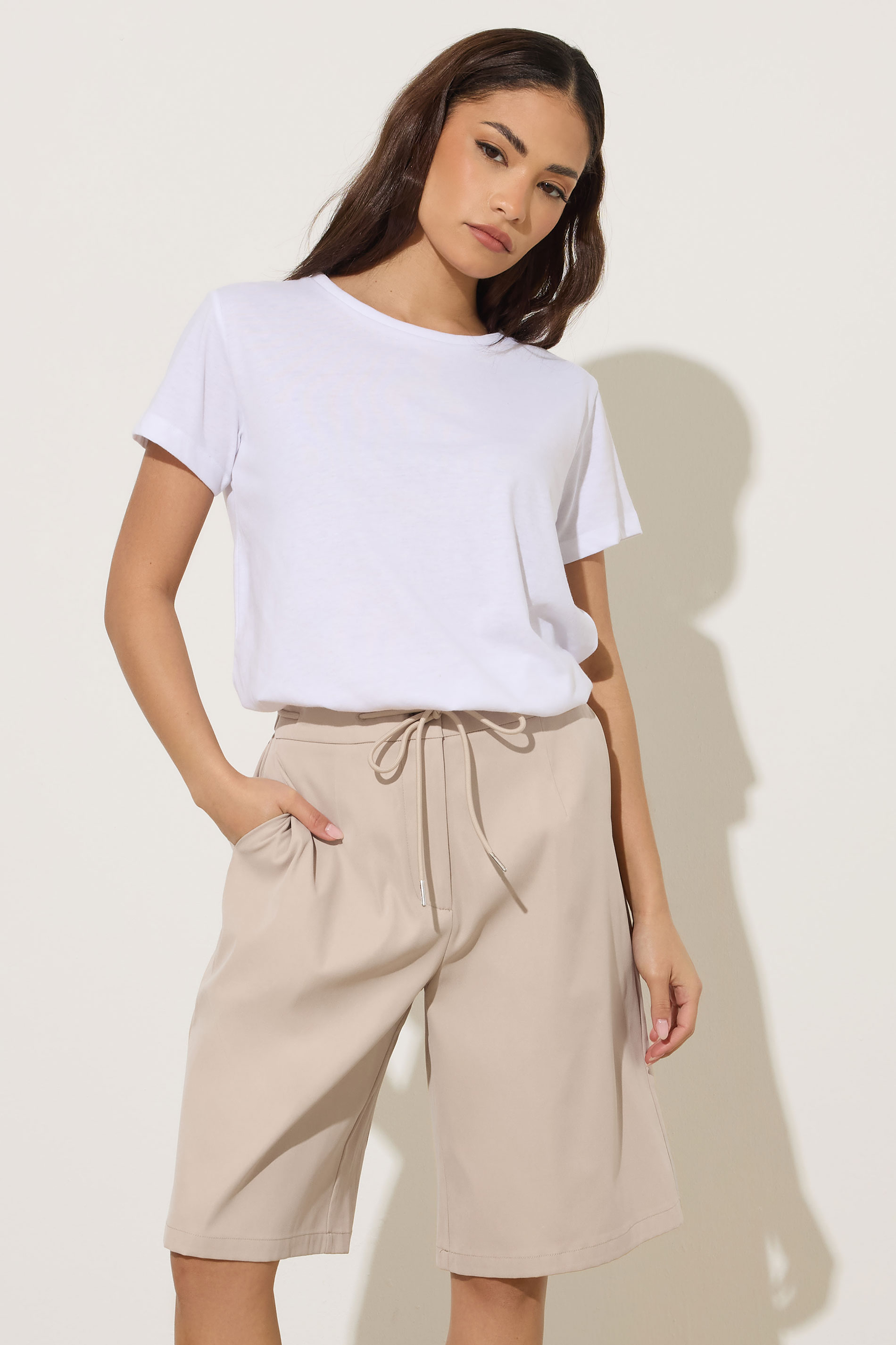 PixieGirl Petite Women's Natural Brown Drawstring Jorts | PixieGirl 1
