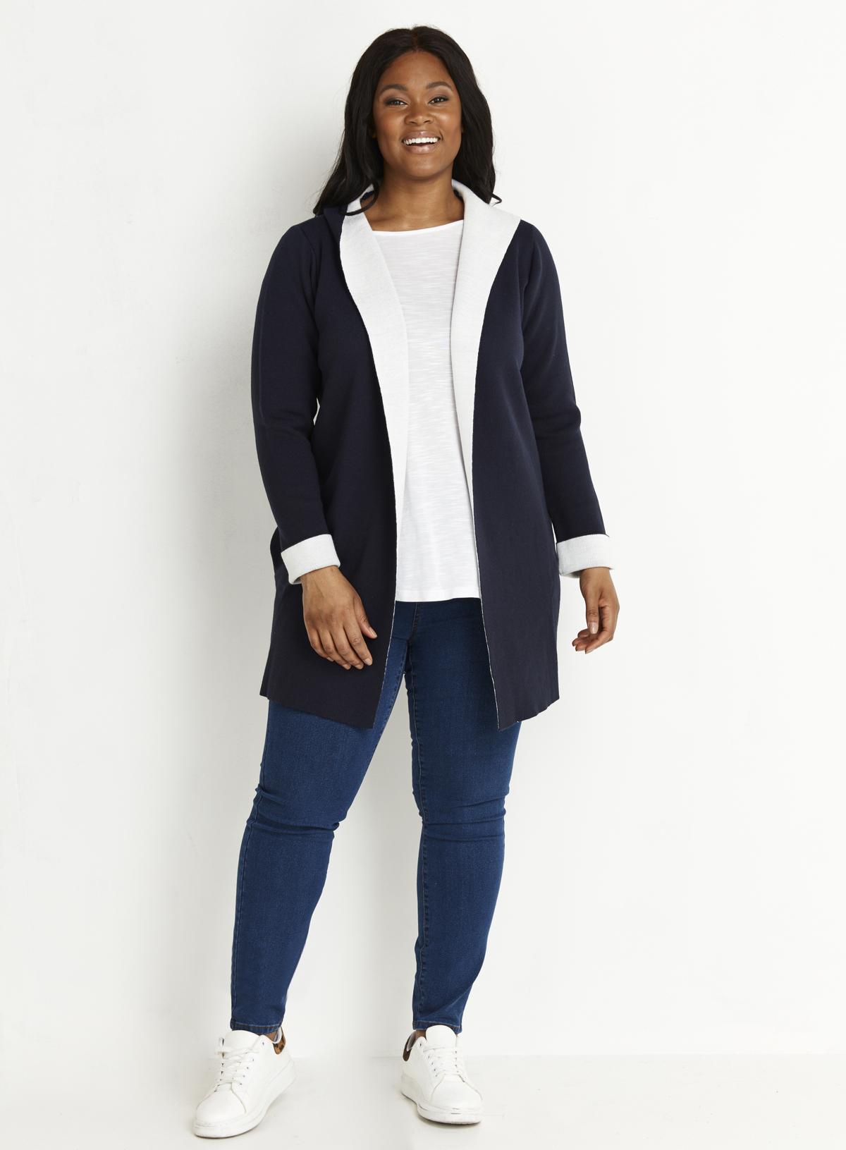 Evans Navy Blue & White Contrast Knit Hoodie 1