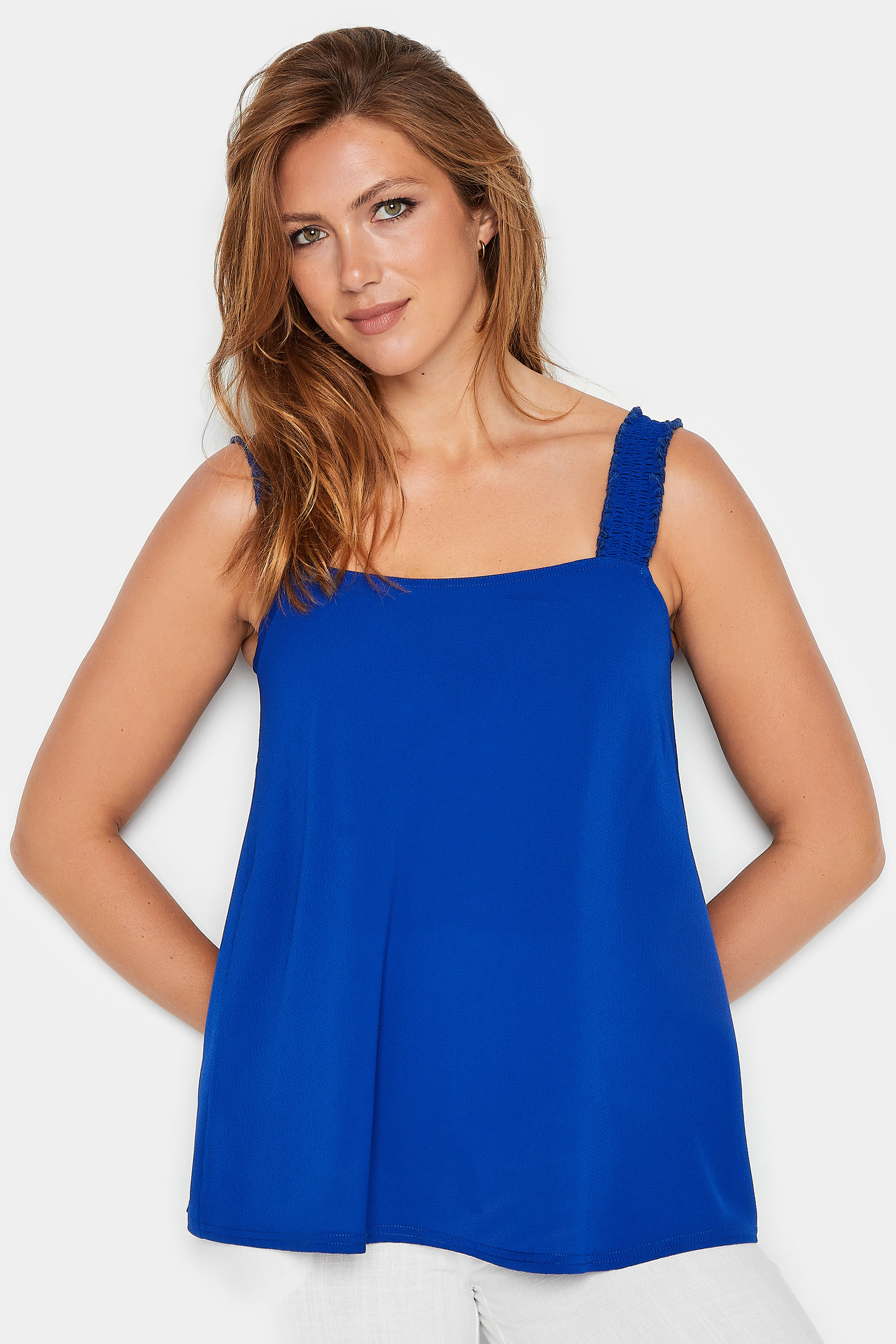 LTS Tall Women's Cobalt Blue Ruched Swing Cami Top 1