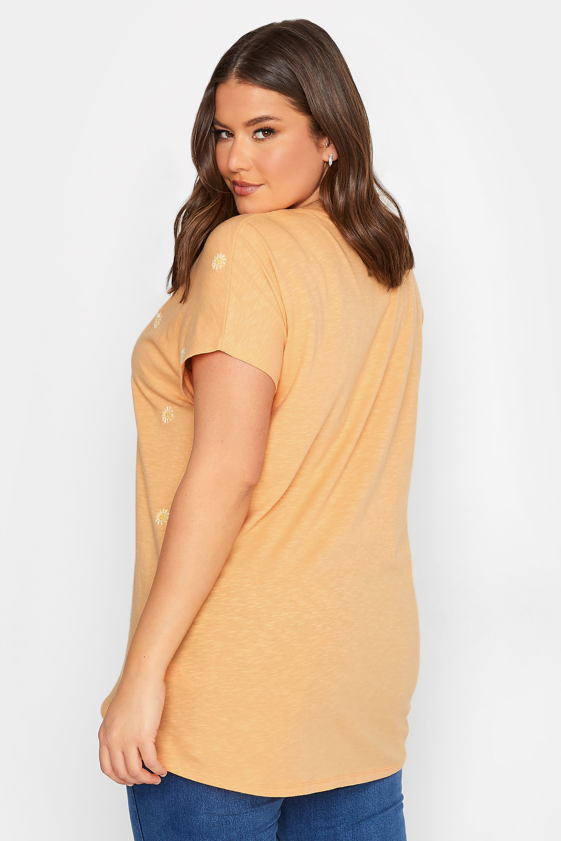 YOURS Curve Plus Size Orange Daisy Embroided T-Shirt | Yours Clothing  3