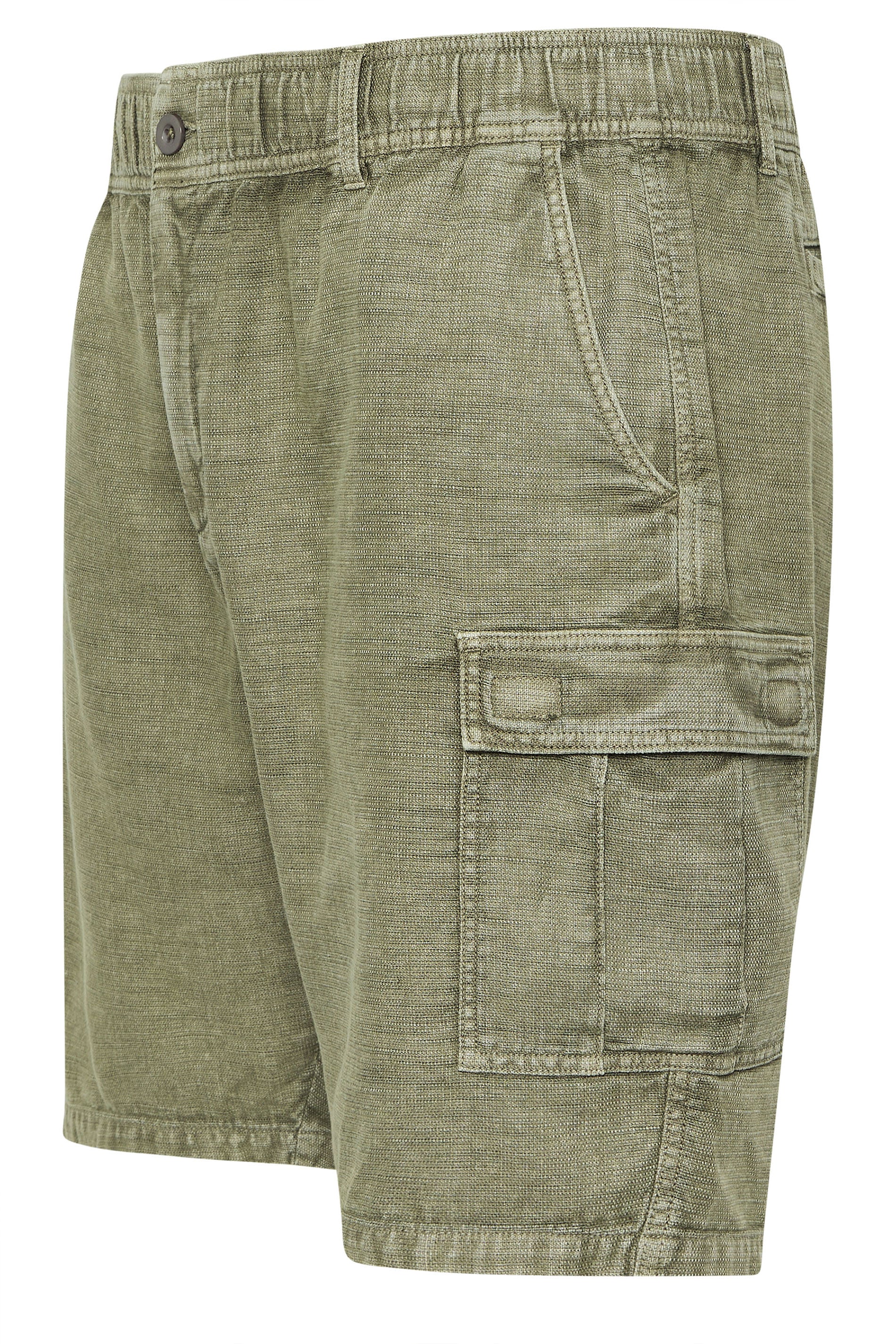 BadRhino Big & Tall Khaki Green Washed Cotton Slub Cargo Shorts | BadRhino  8