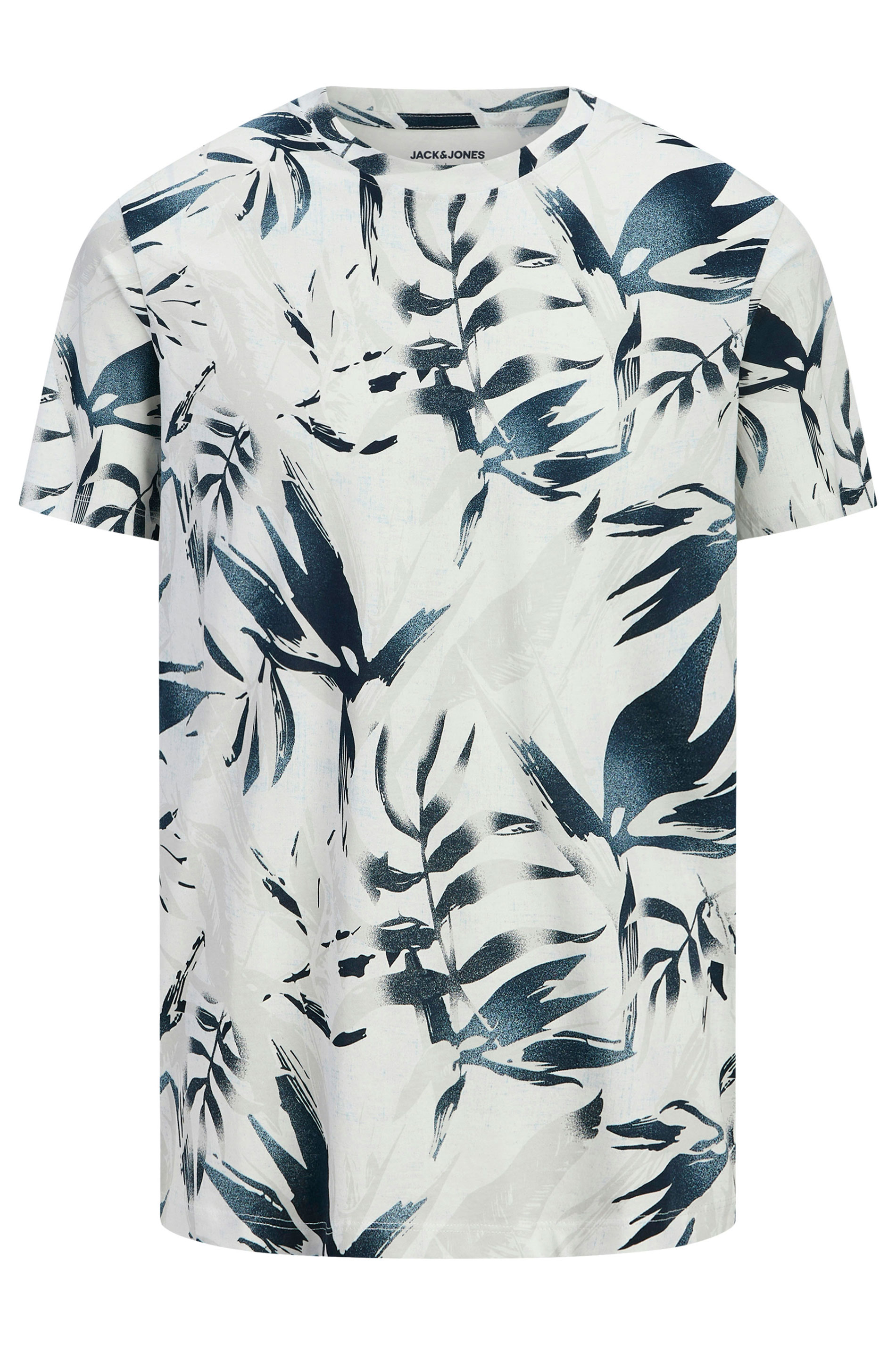 JACK & JONES Big & Tall Off White Leaf Printed T-Shirt | BadRhino 2