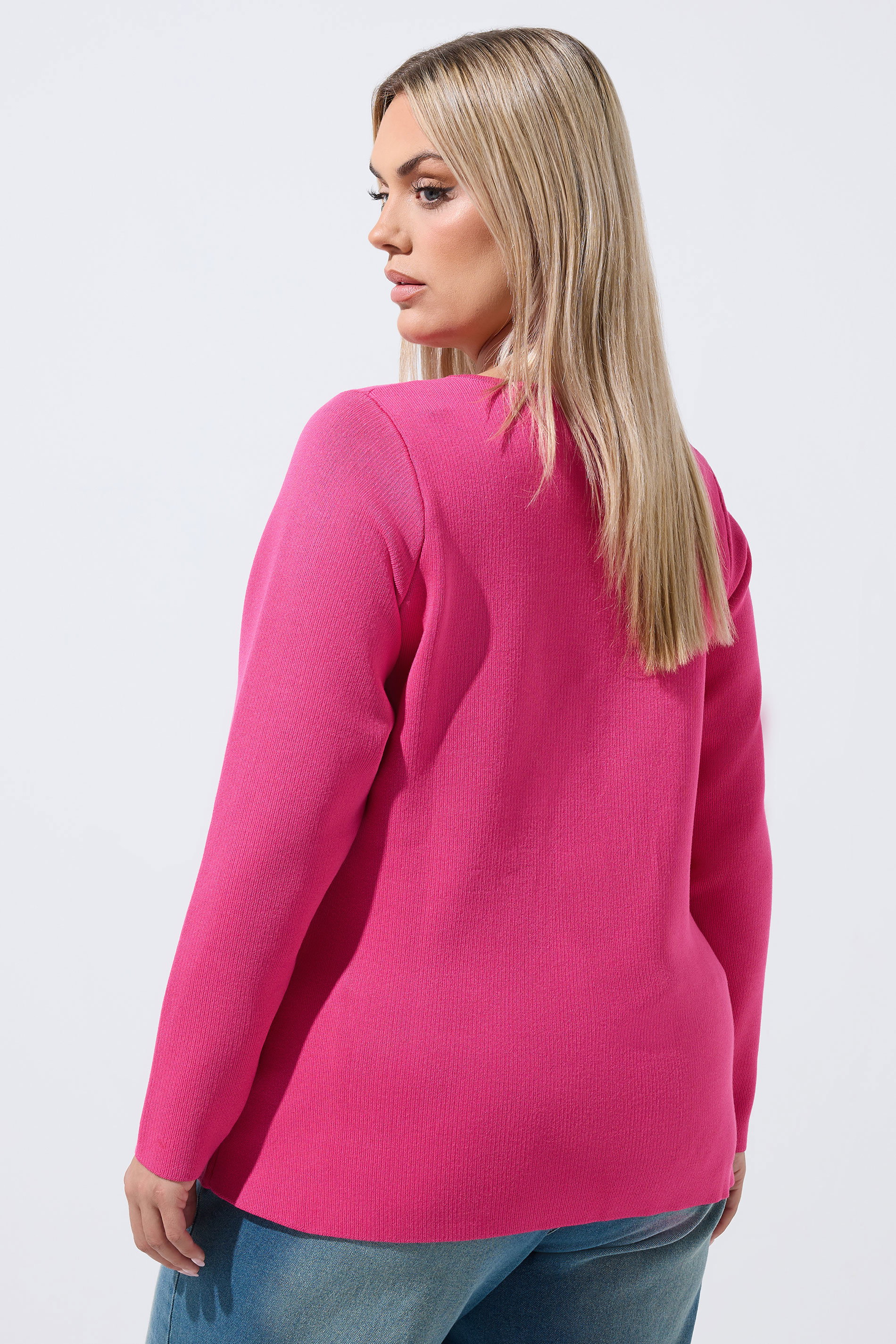 LIMITED COLLECTION Plus Size Cobalt Pink Compacted Knit Cardigan | Yours Clothing 4