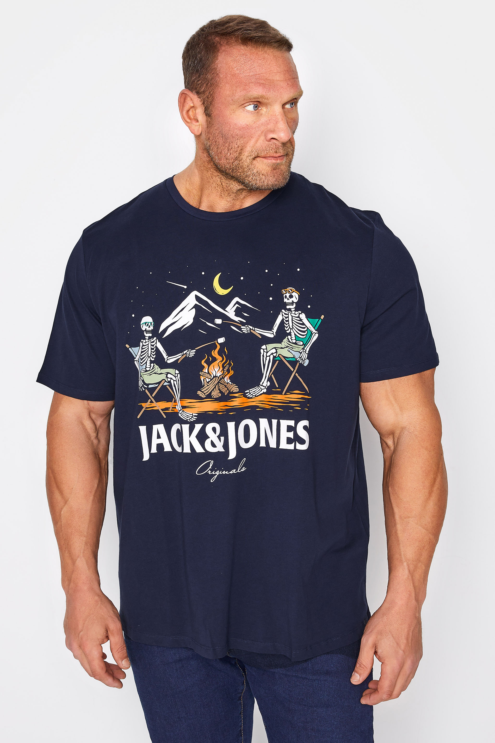 JACK & JONES Big & Tall Navy Blue Sunny Skull Print T-Shirt_M.jpg