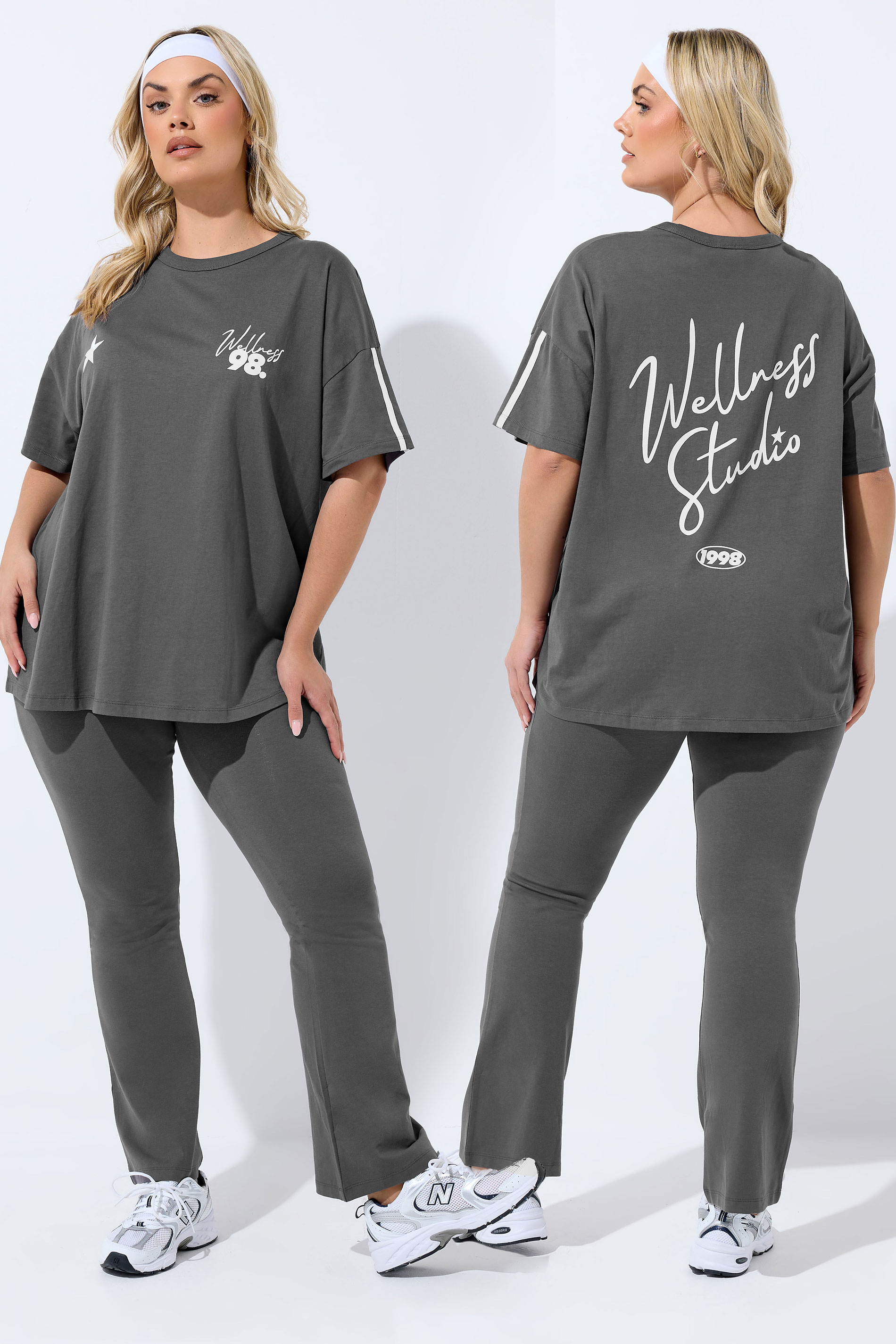 YOURS ACTIVE Plus Size Charcoal Grey 'Wellness Studio' T-Shirt | Yours Clothing 3