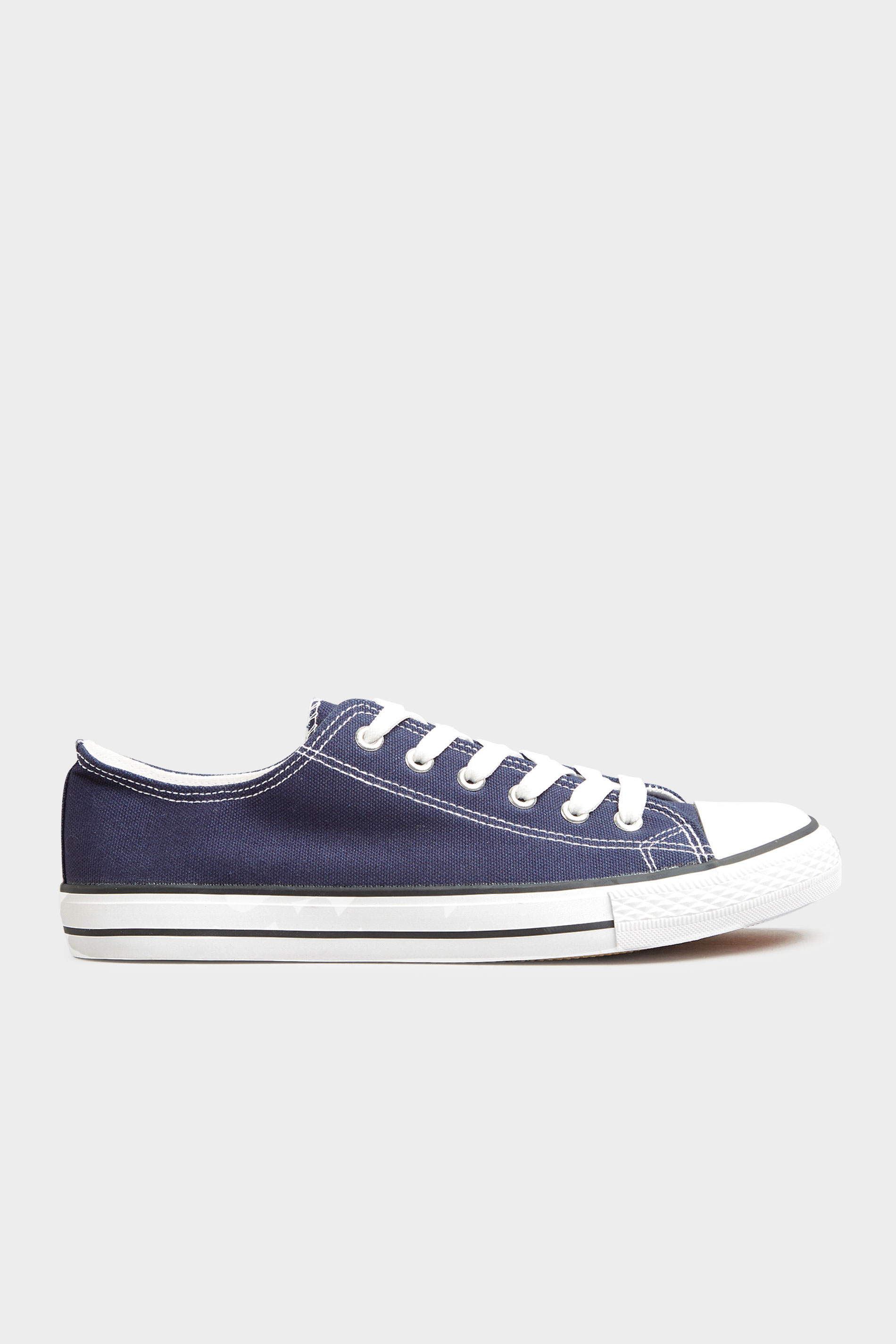 Navy Blue Low Canvas Trainer in Wide Fit | Yours Clothing 3