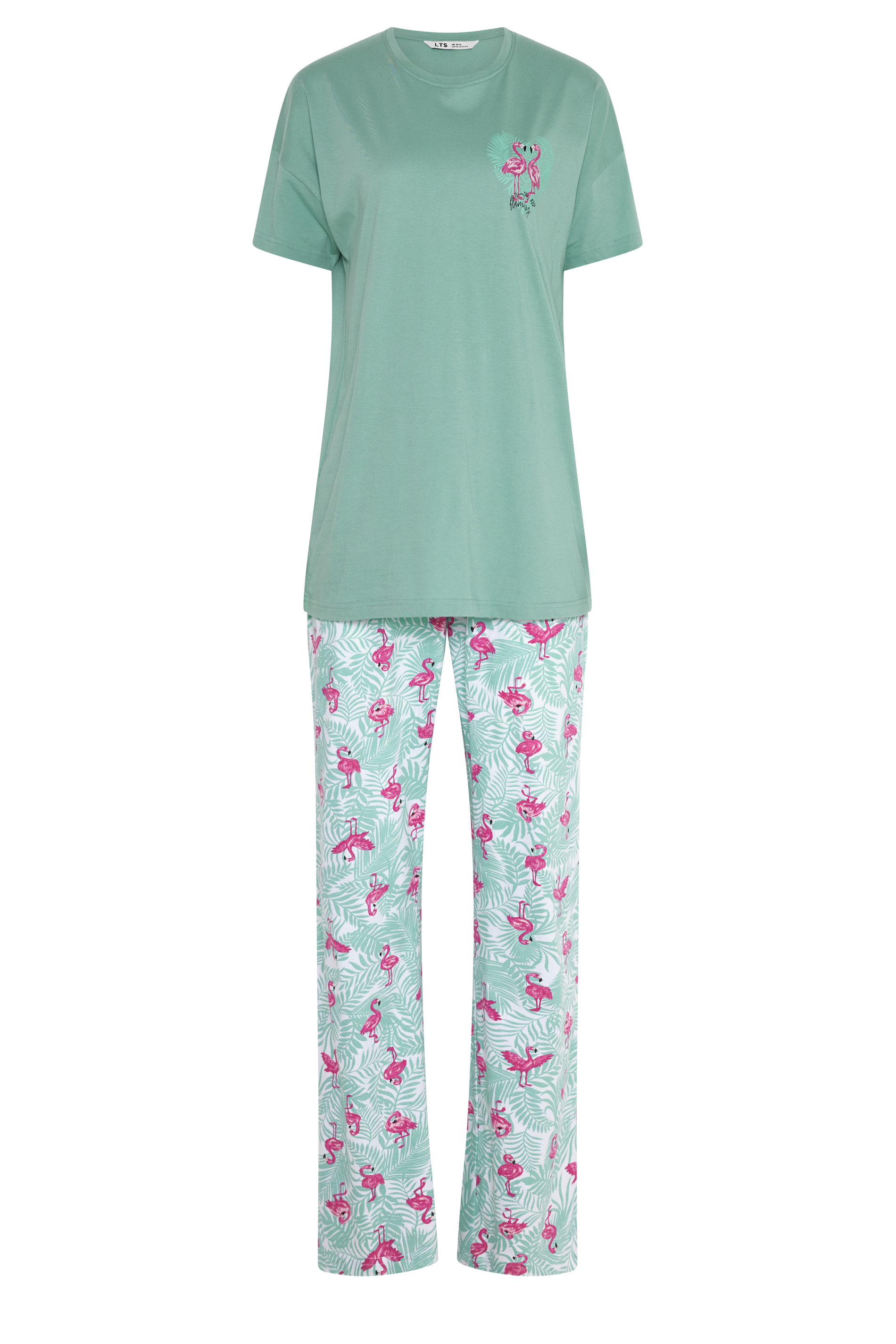 LTS Tall Women's Green Flamingo Print Cotton Wide Leg Pyjama Set | Long Tall Sally 5