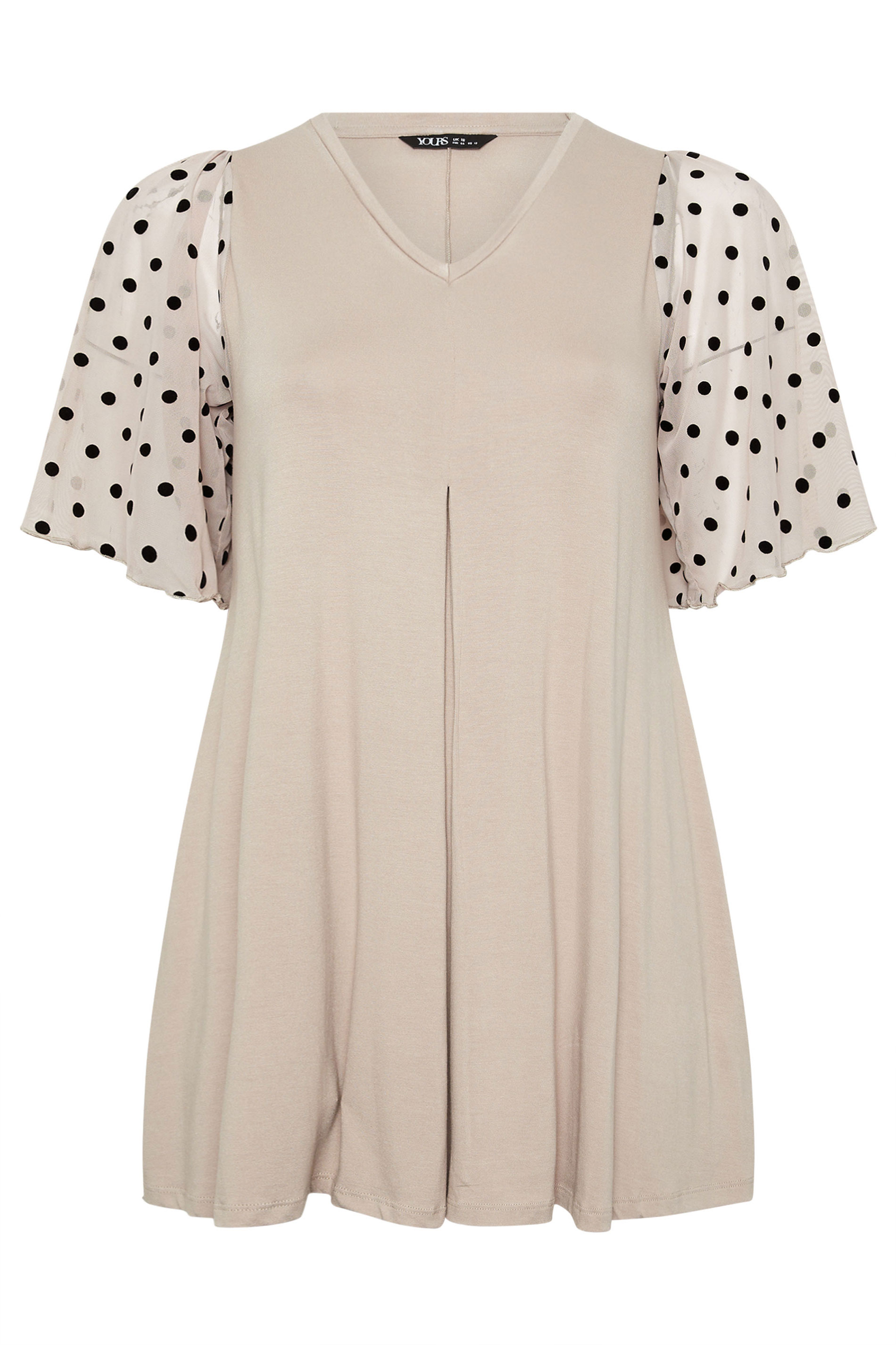YOURS Plus Size Natural Brown Polka Dot Sleeve Top | Yours Clothing 5