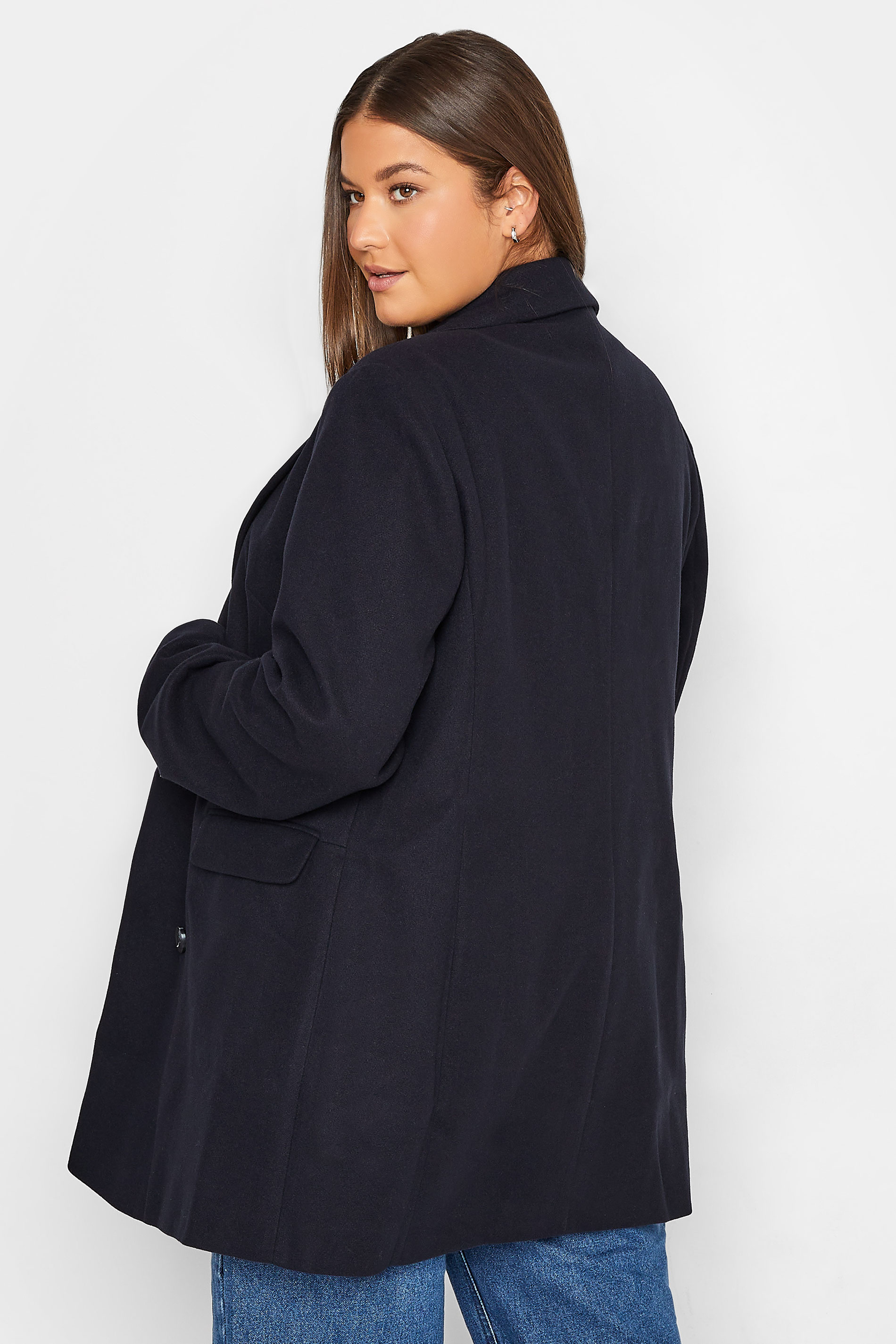 LTS Tall Women's Navy Blue Double Breasted Brushed Jacket | Long Tall Sally 3