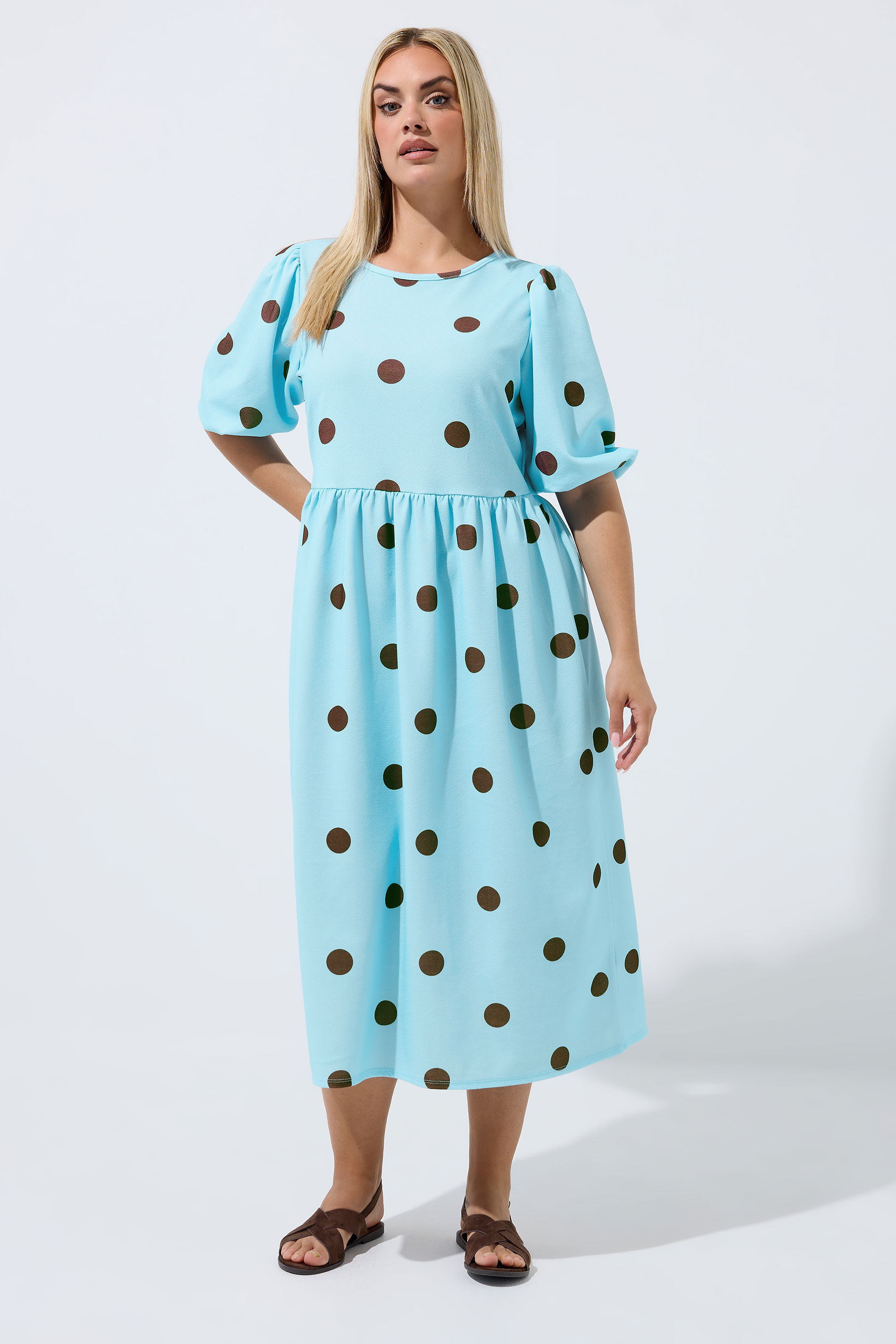LIMITED COLLECTION Plus Size Blue Polka Dot Dress | Yours Clothing 1