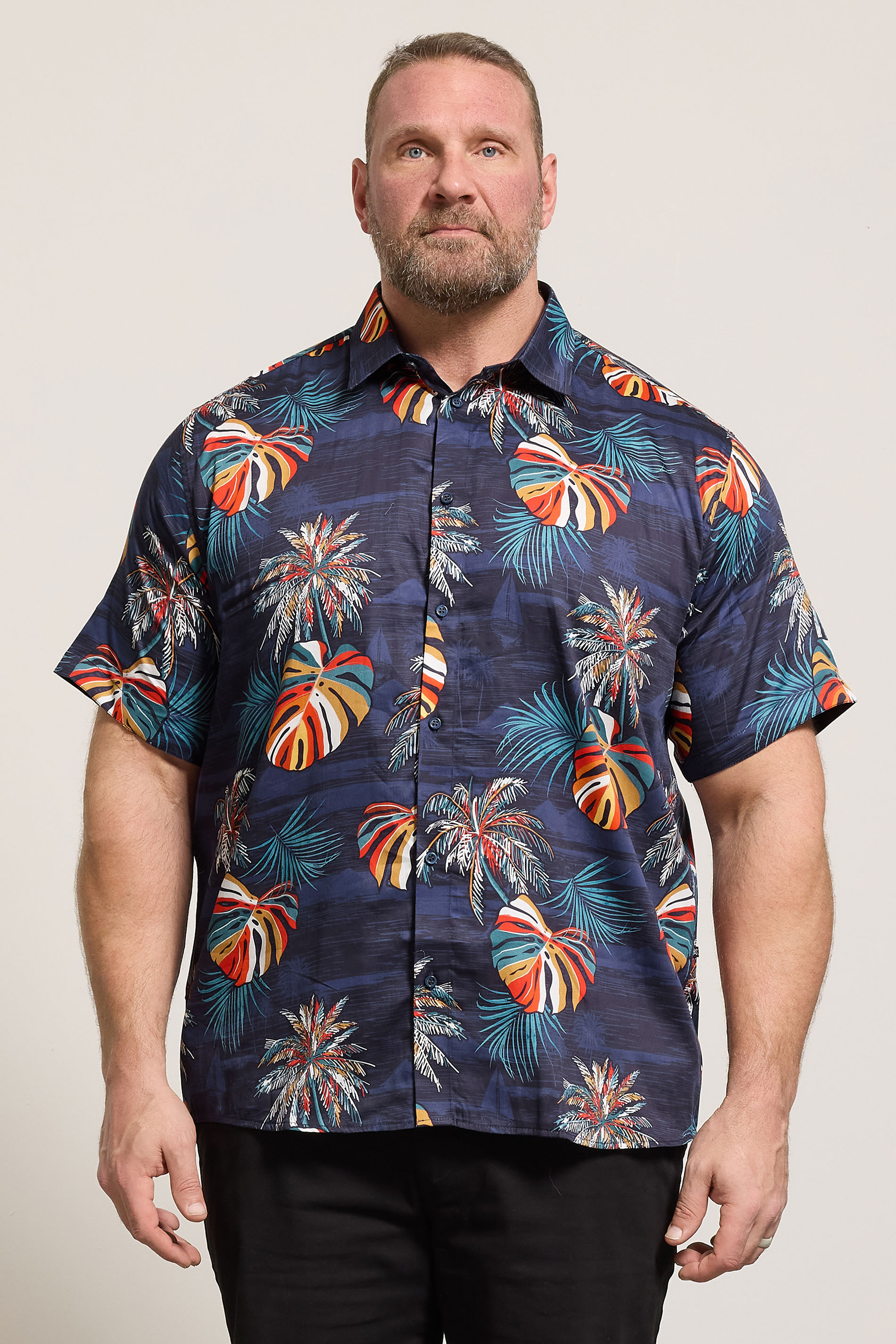 KAM Big & Tall Navy Blue Palm Print Shirt | BadRhino 3