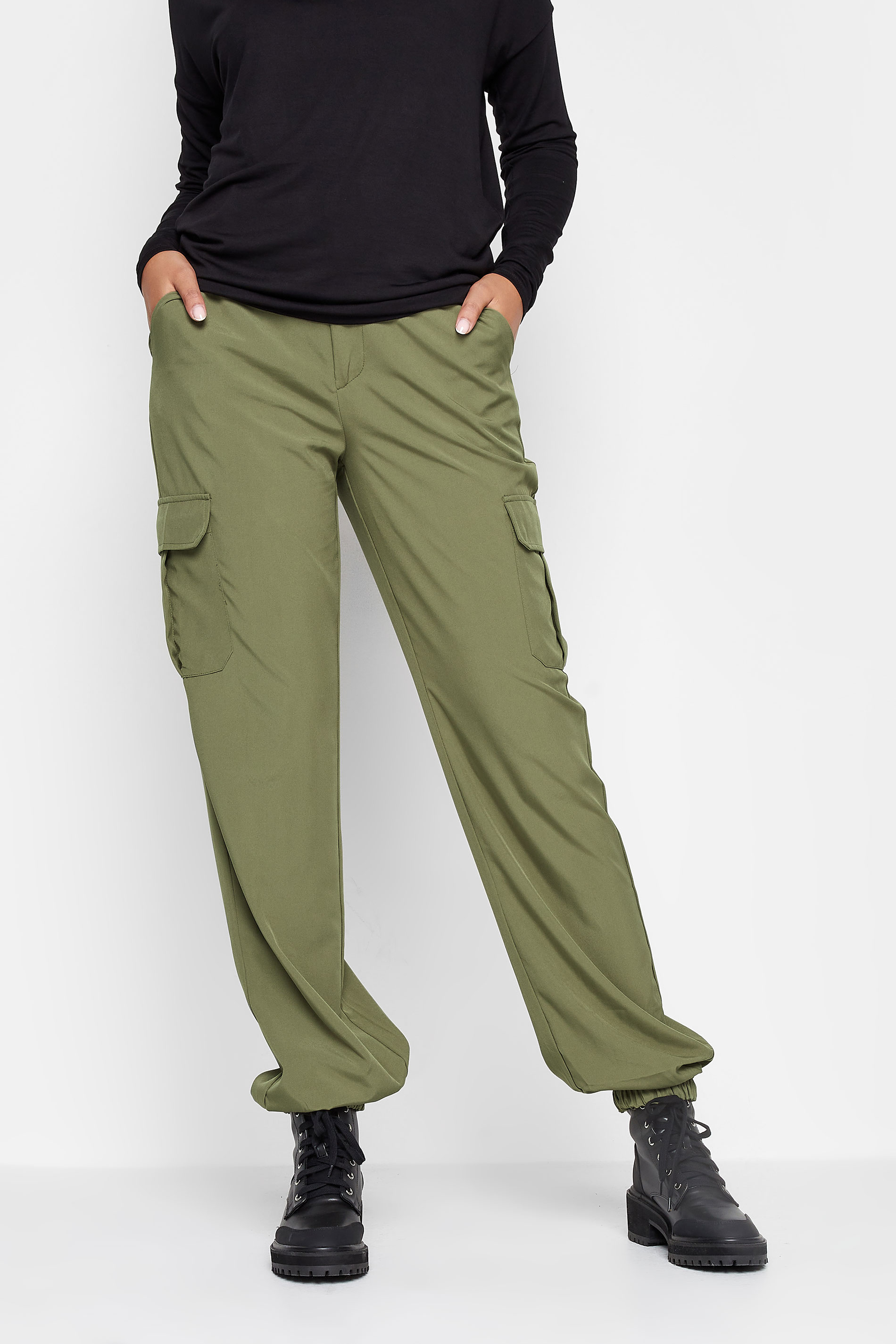 LTS Tall Women's Khaki Green Cuffed Cargo Trousers | Long Tall Sally 1