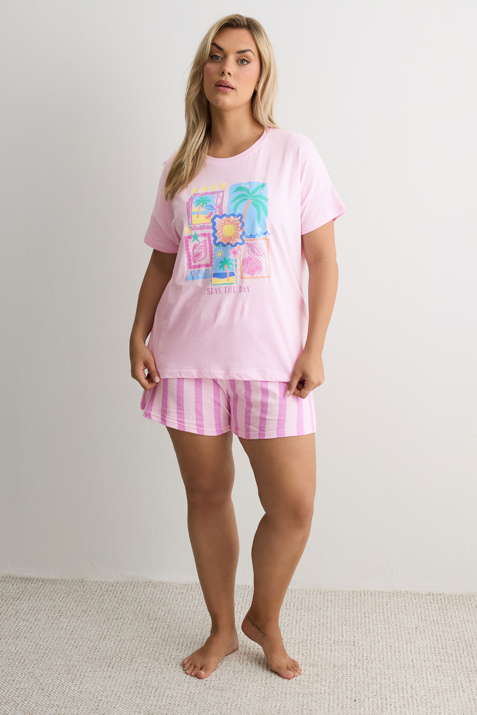 YOURS Plus Size Pink 'Seas The Day' Pyjama Set | Yours Clothing 1