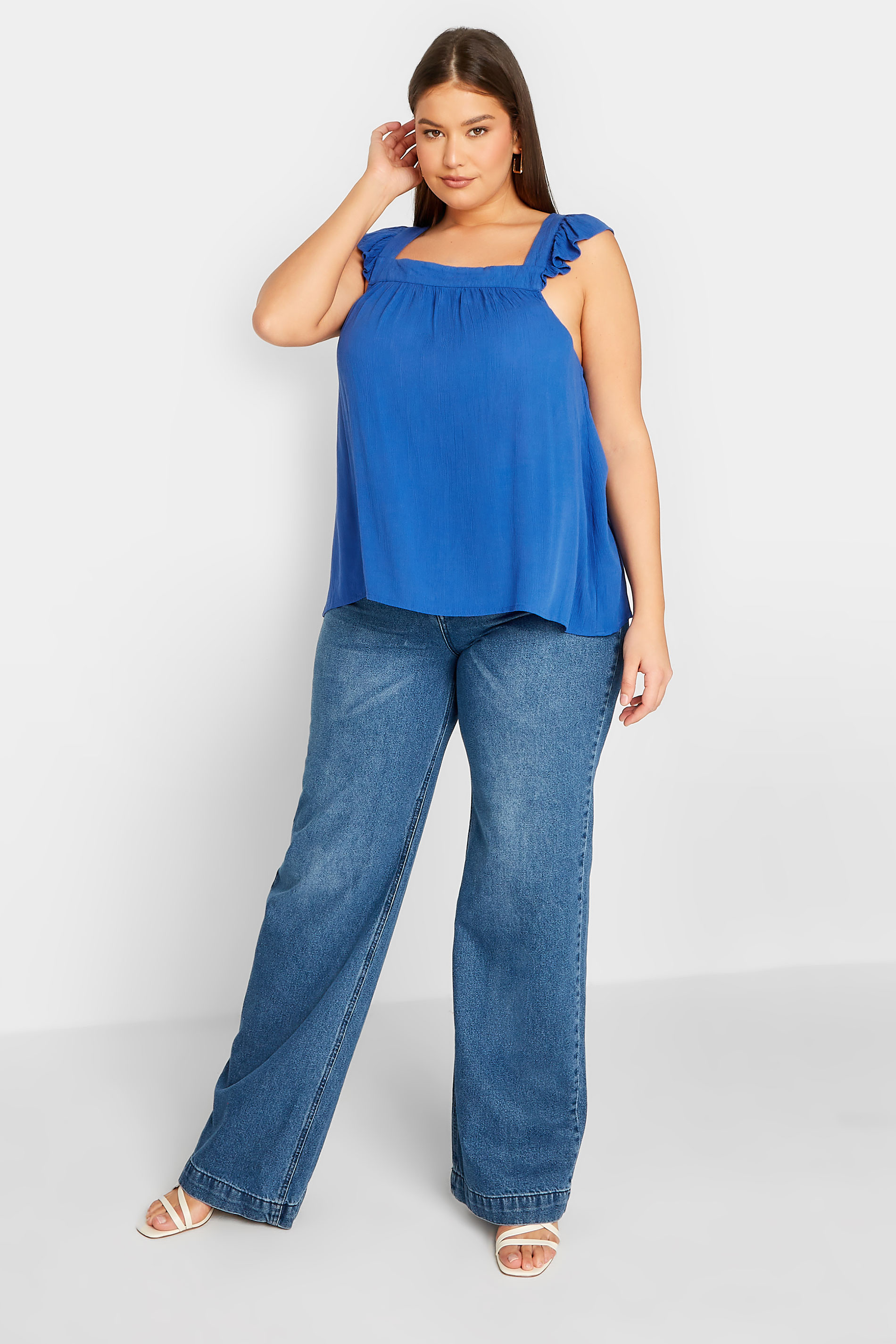 LTS Tall Women's Cobalt Blue Crinkle Frill Top | Long Tall Sally 2