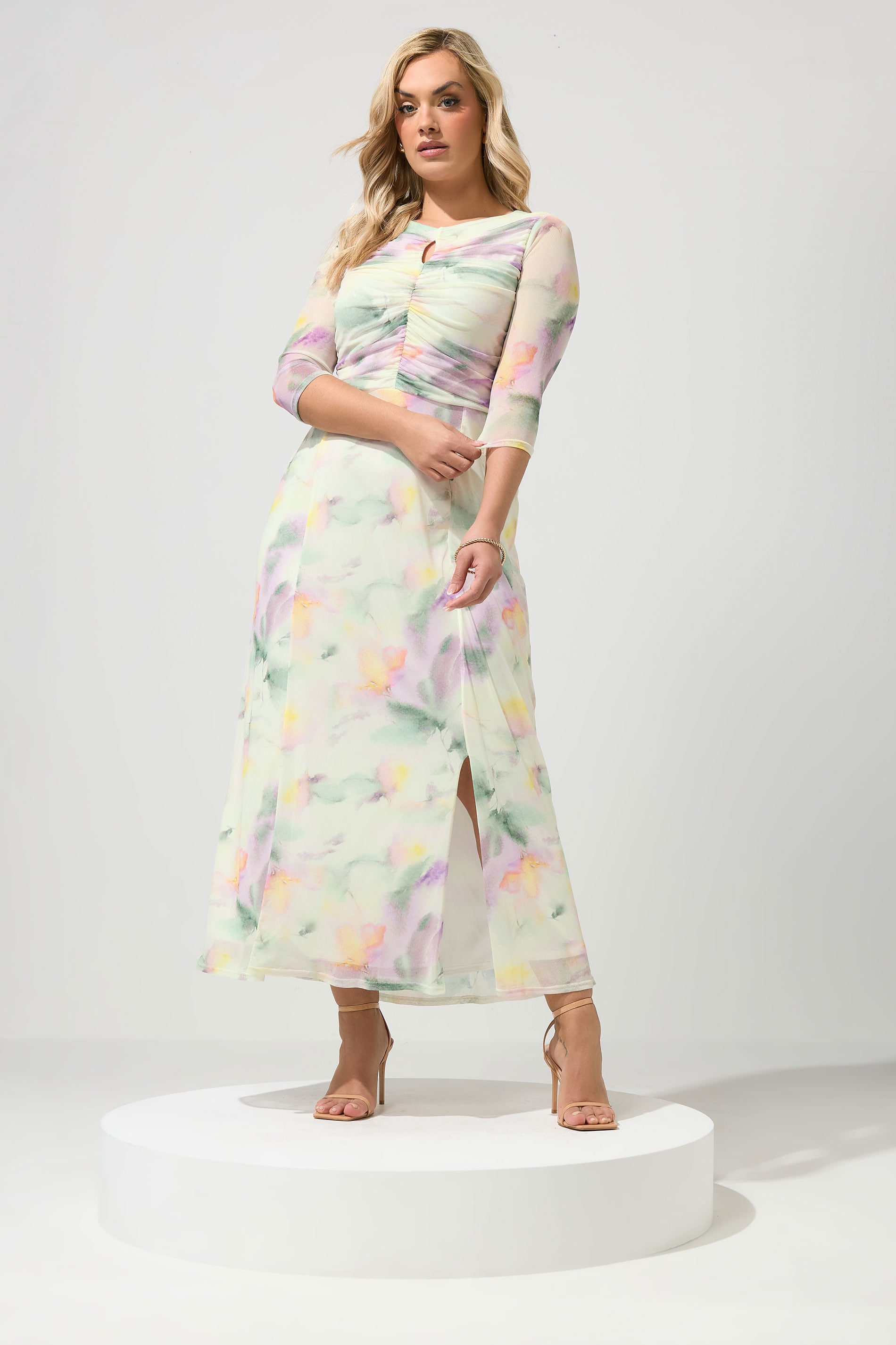 YOURS LONDON Plus Size Ivory White Abstract Keyhole Detail Maxi Dress | Yours Clothing 1