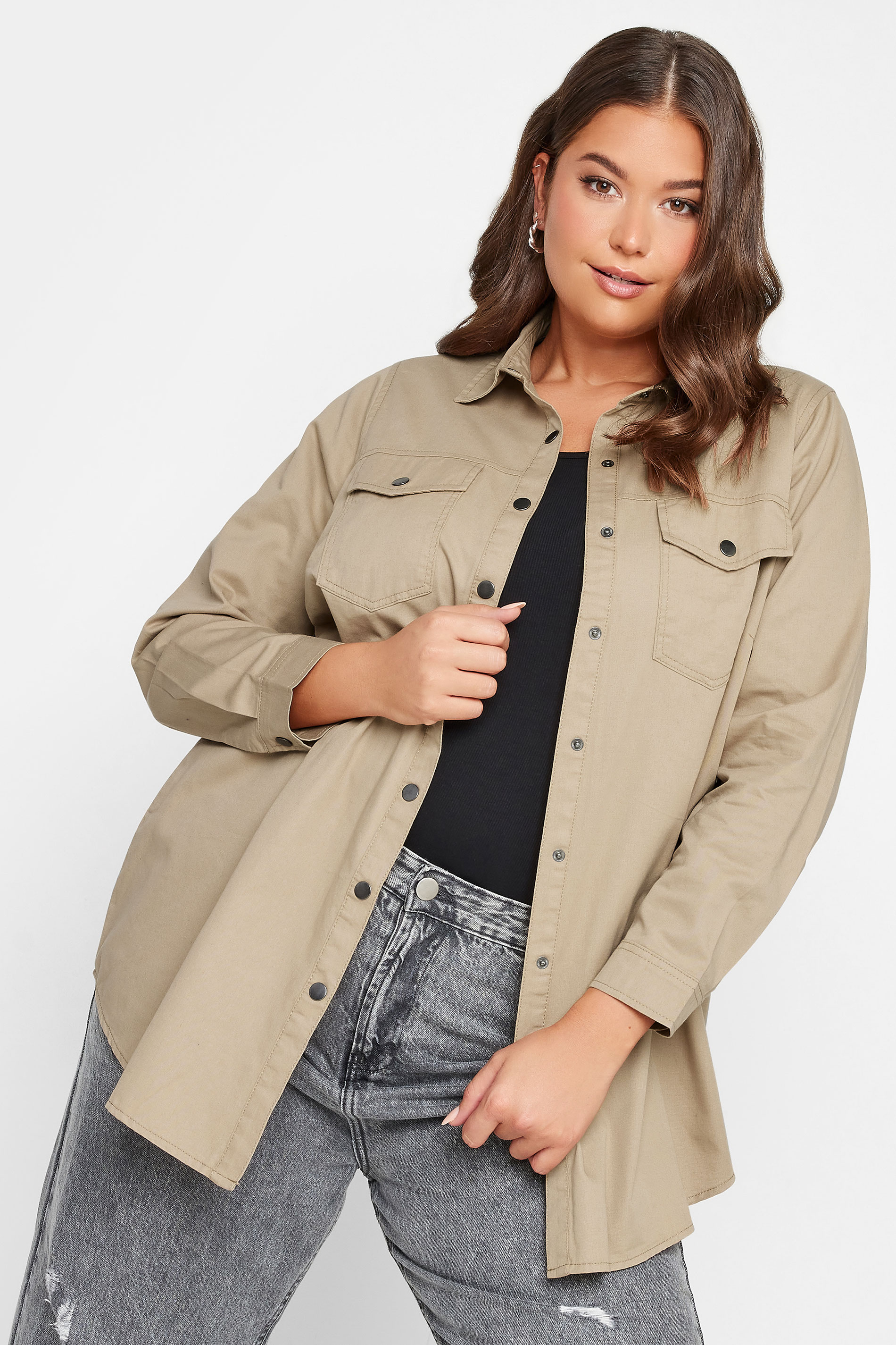 YOURS Plus Size Beige Brown Utility Shacket | Yours Clothing 1