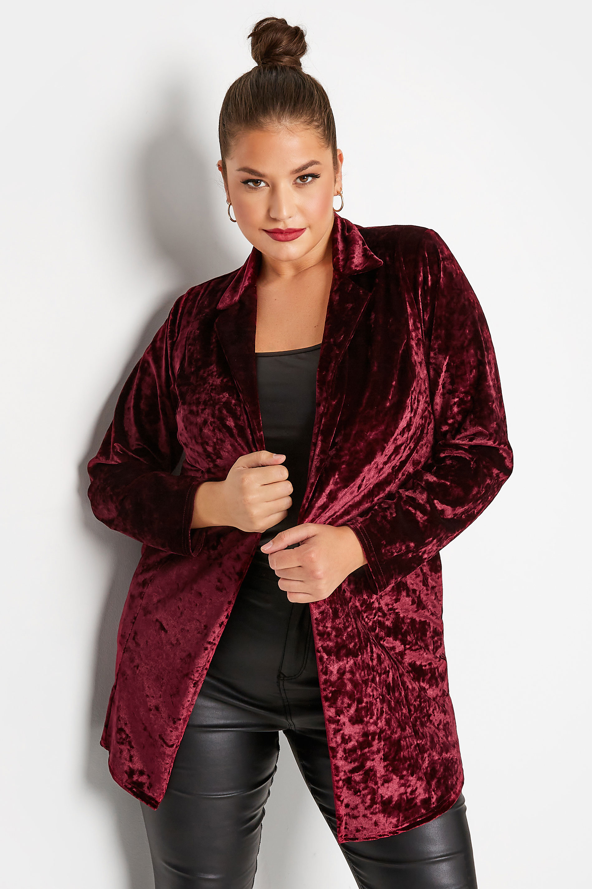LIMITED COLLECTION Plus Size Red Velvet Long Sleeve Blazer | Yours Clothing  1