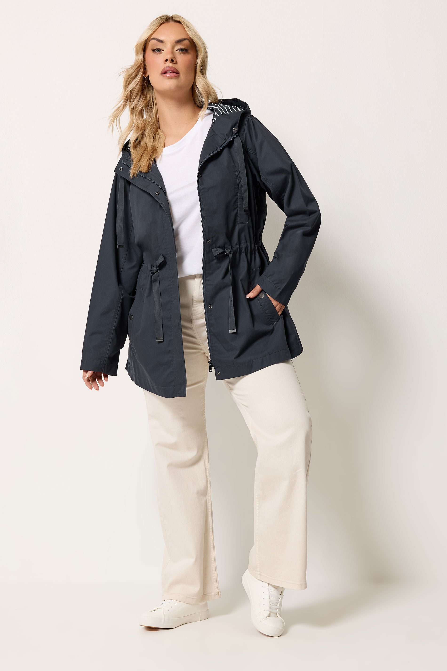 YOURS Plus Size Navy Blue Stripe Lined Hooded Jacket | Yours Clothing 4