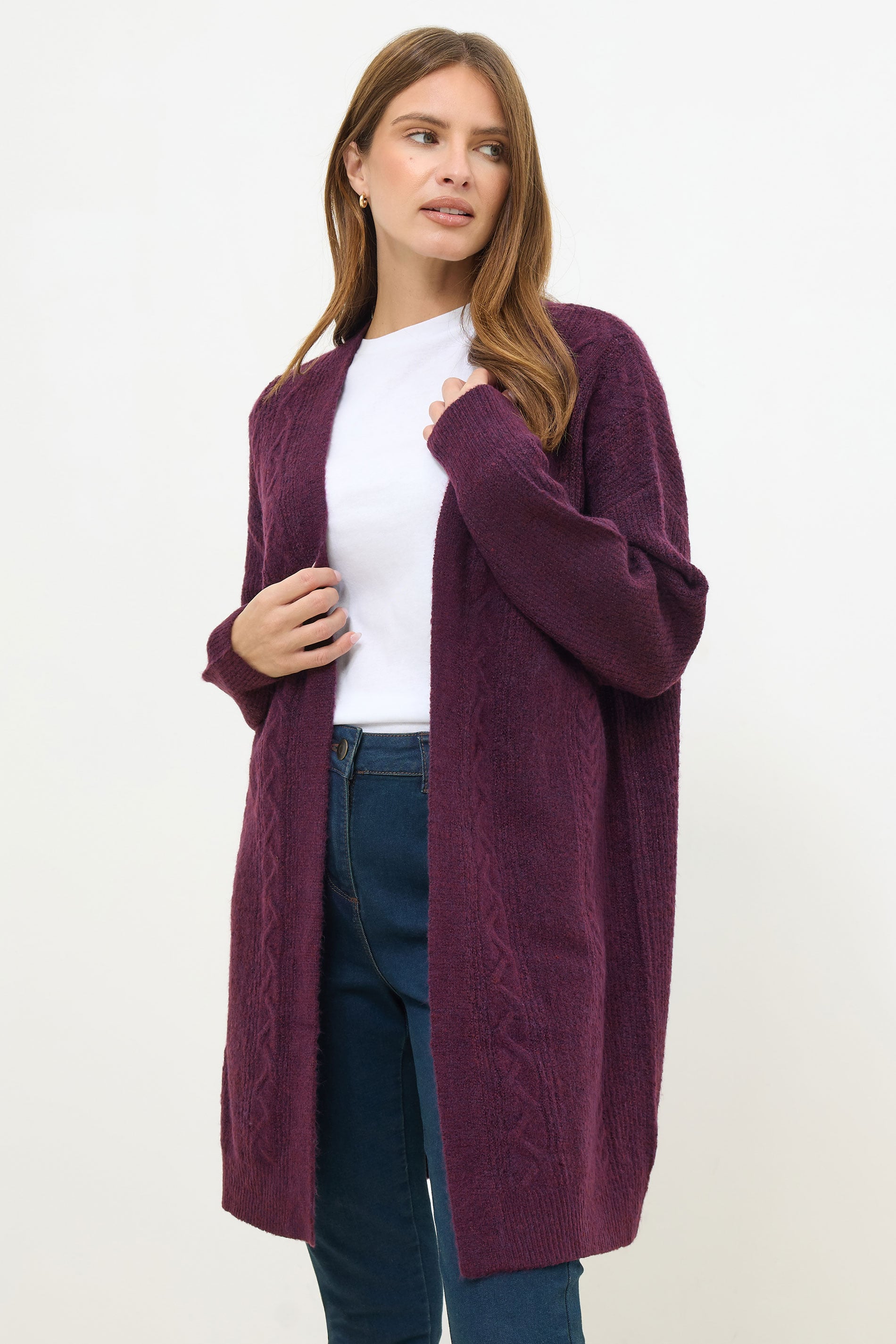 M&Co Berry Purple Cable Knit Cardigan | M&Co 3