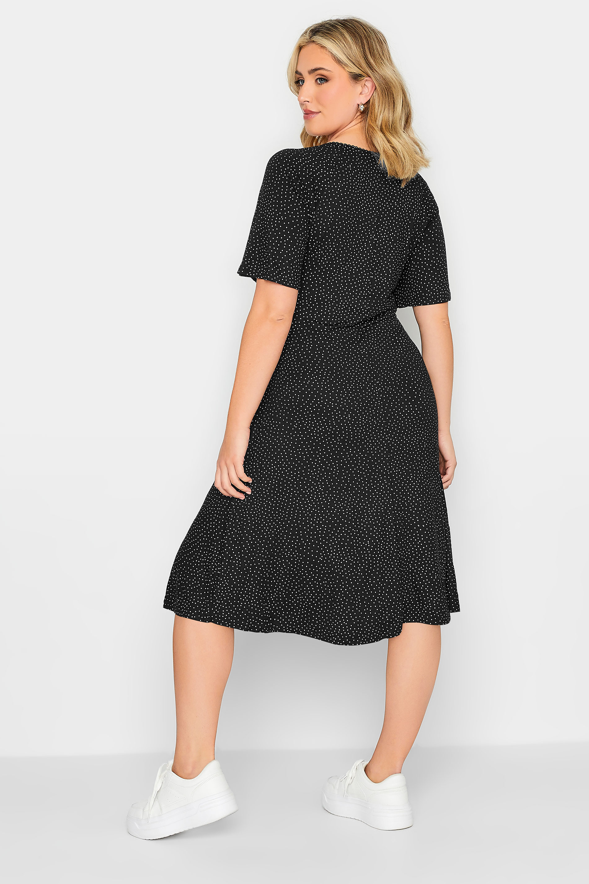 YOURS PETITE Plus Size Black Spot Print Lace Trim Midi Dress | Yours Clothing 3