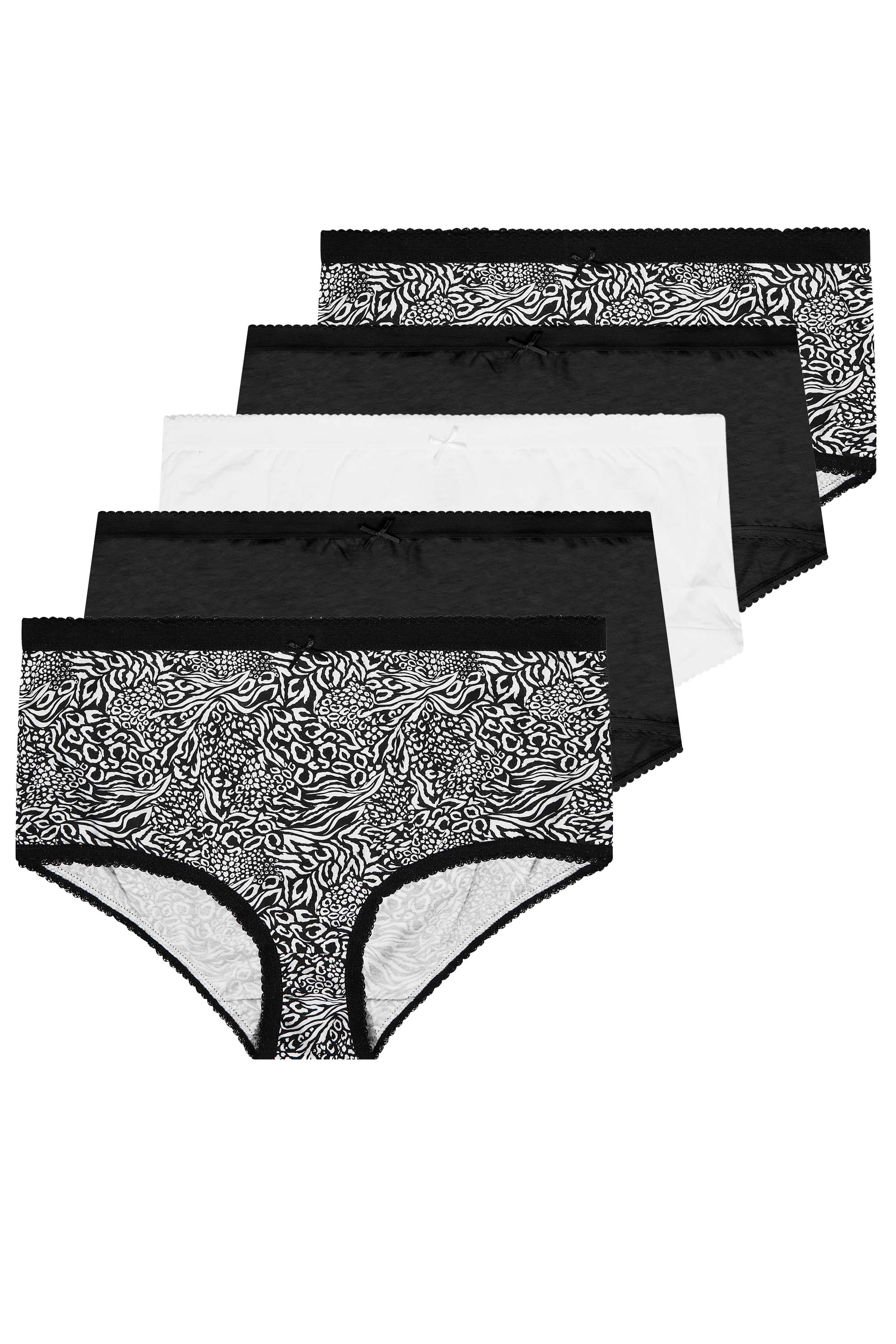 5 PACK Curve Black Animal Print Full Briefs | Yours Clothing 2