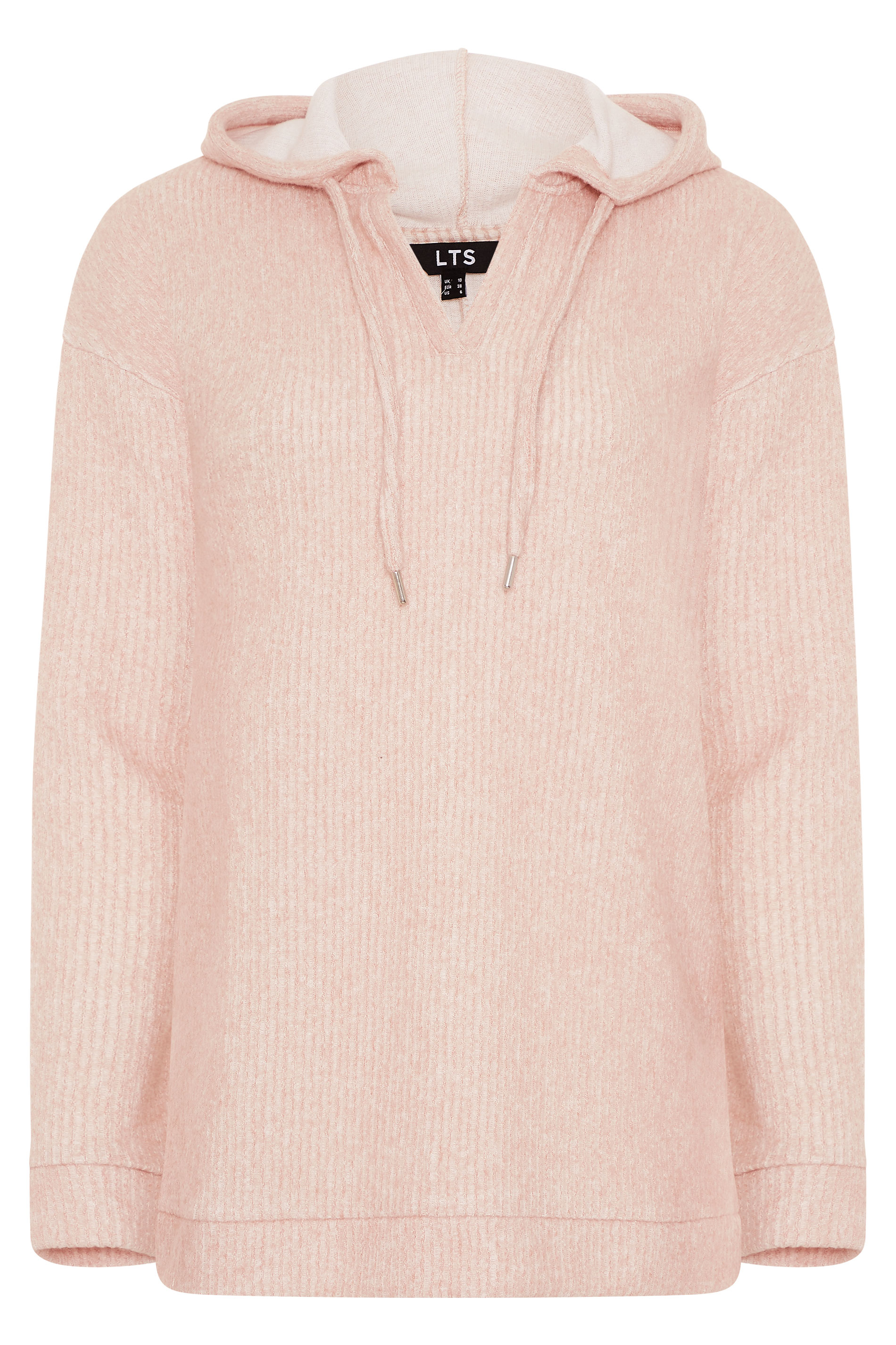 LTS Pink V-Neck Ribbed Hoodie | Long Tall Sally