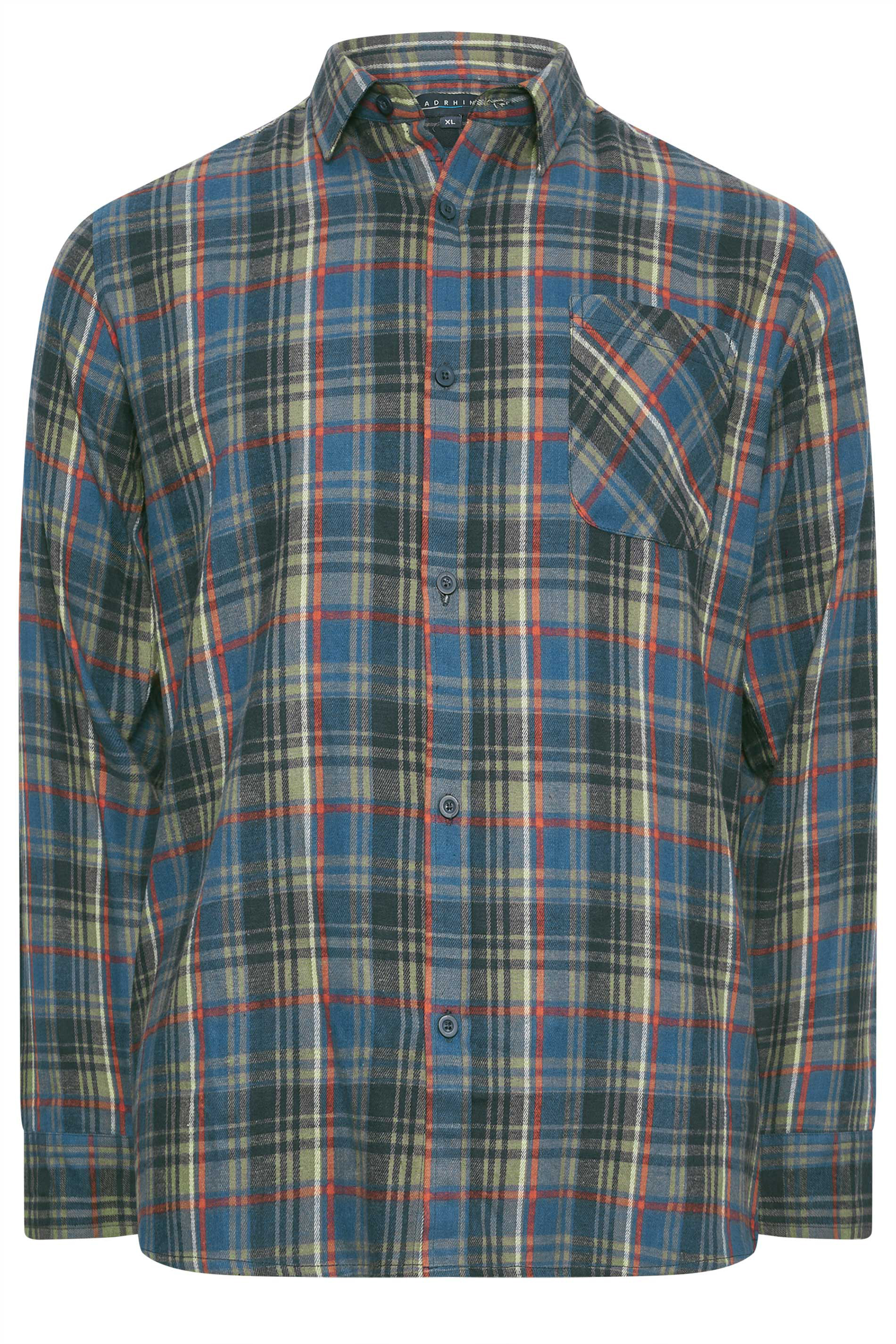 BadRhino Big & Tall Green & Blue Brushed Cotton Check Long Sleeve Shirt 2