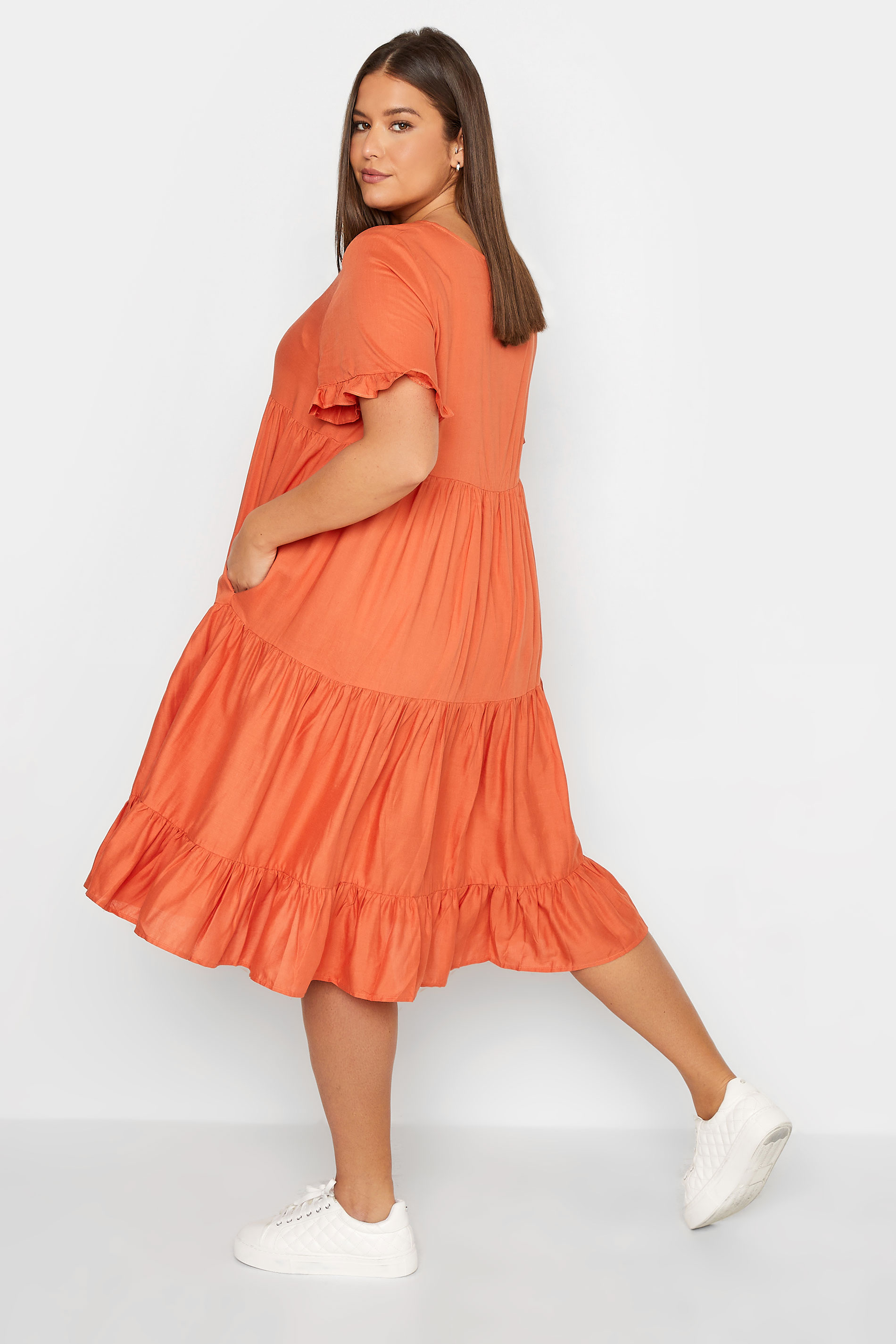 LTS Orange Maternity Tiered Linen Look Smock Dress | Long Tall Sally 3