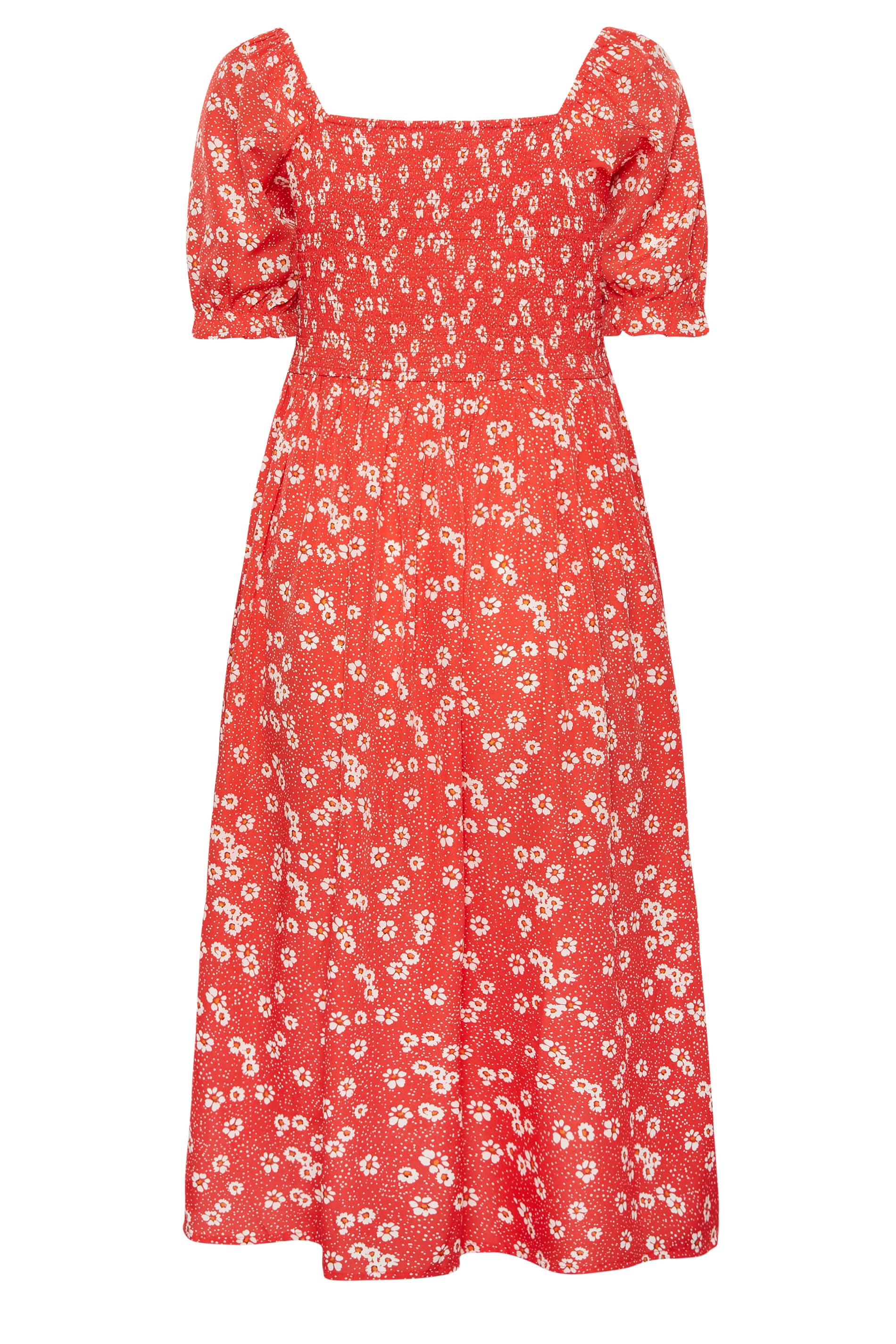 YOURS Curve Red Daisy Print Shirred Maxi Dress | Yours Clothing