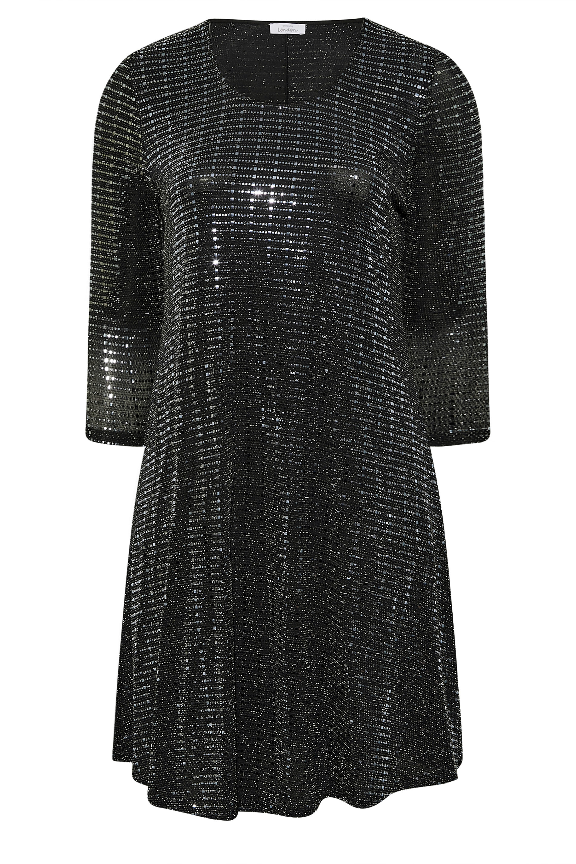YOURS LONDON Plus Size Black Metallic Swing Dress | Yours Clothing